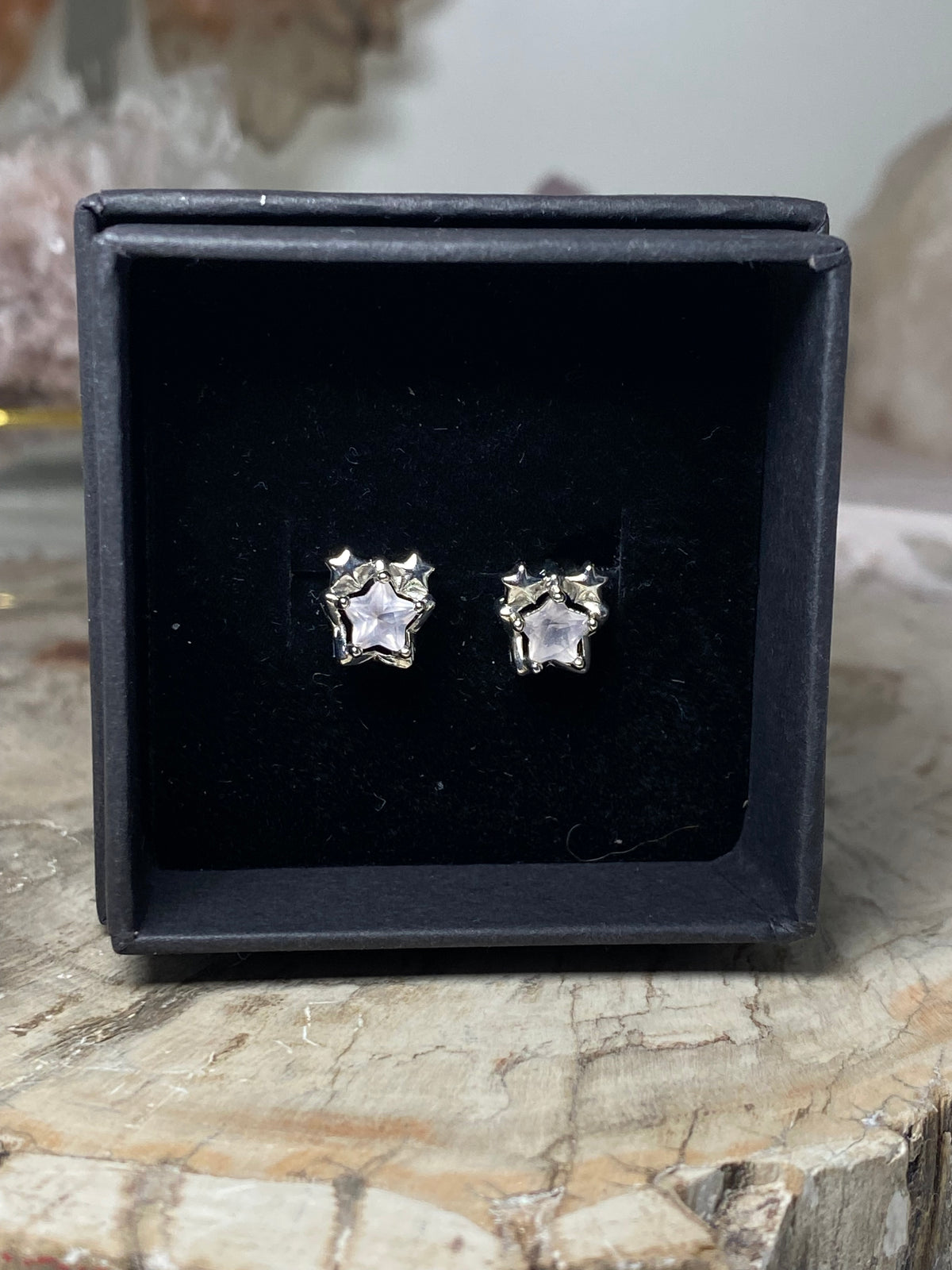 Rose quartz crystal star earrings