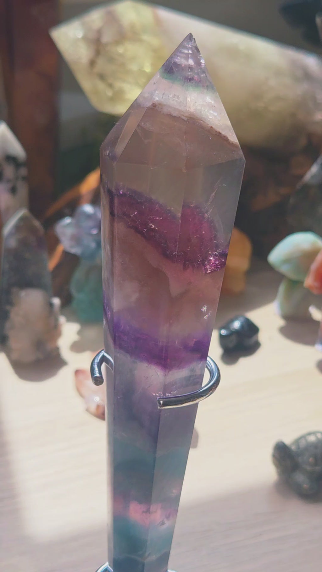 Amazing flourite crystal wand with stand