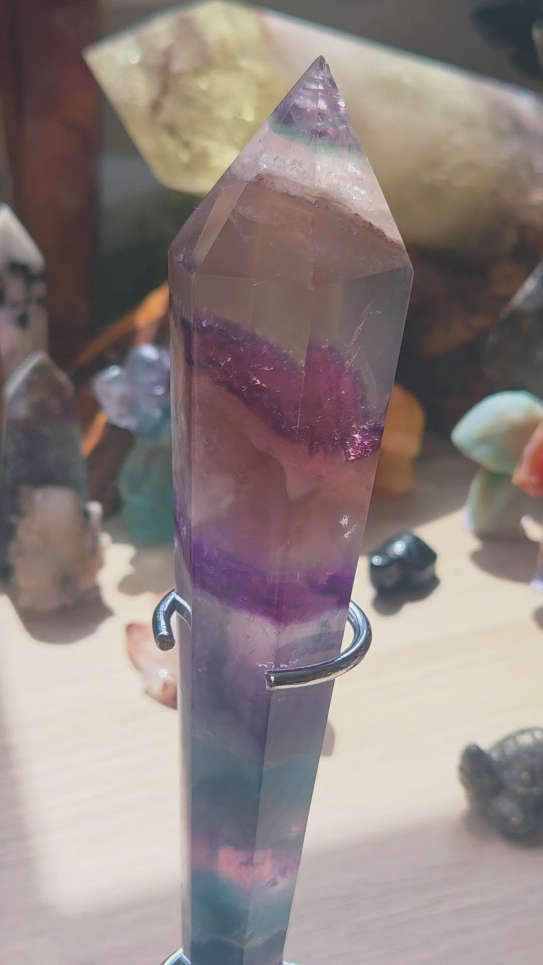 Amazing flourite crystal wand with stand