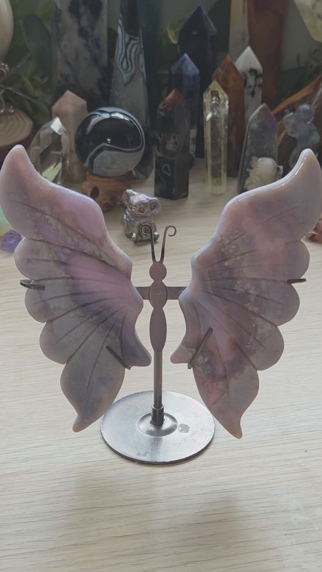 Natural Blue flower agate crystal large butterfly