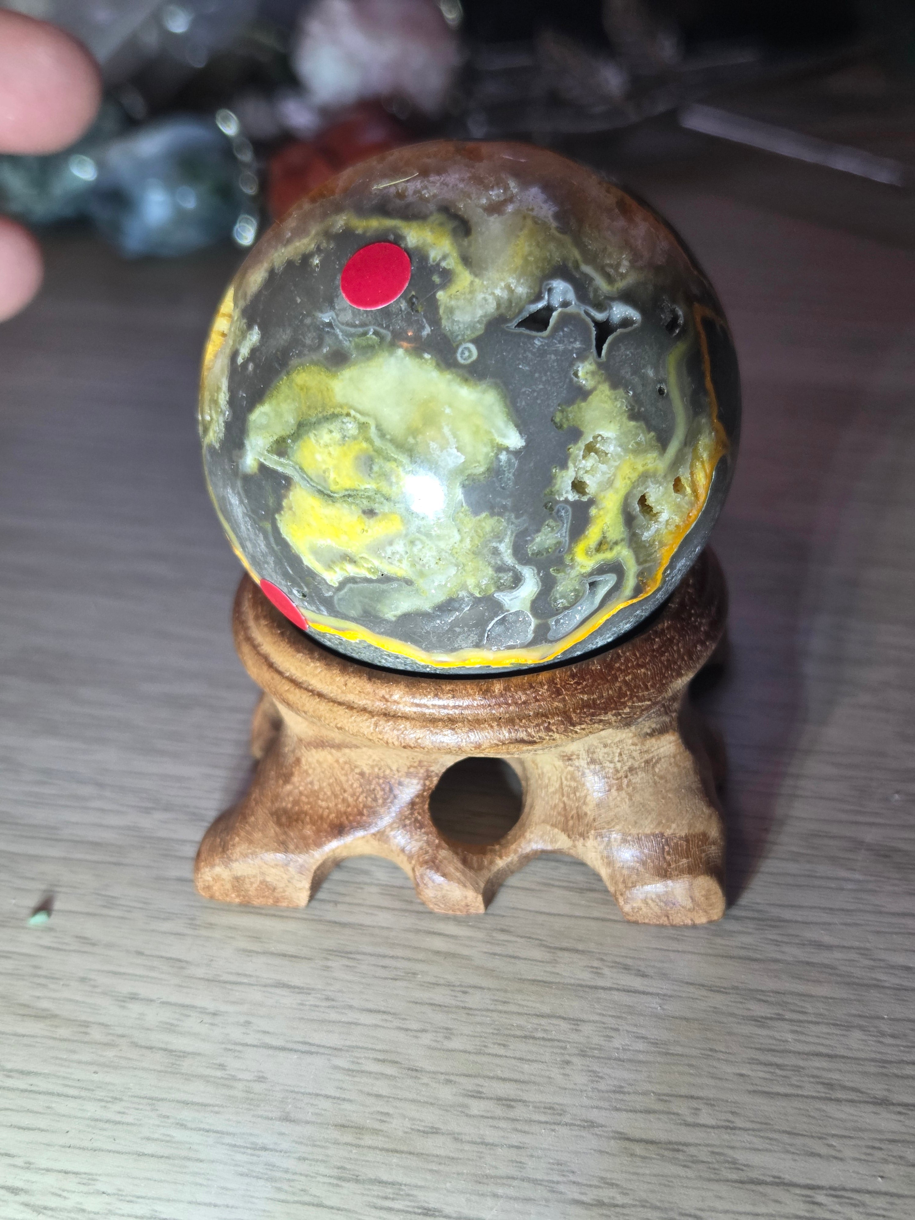 Bumblebee jasper crystal sphere with stand