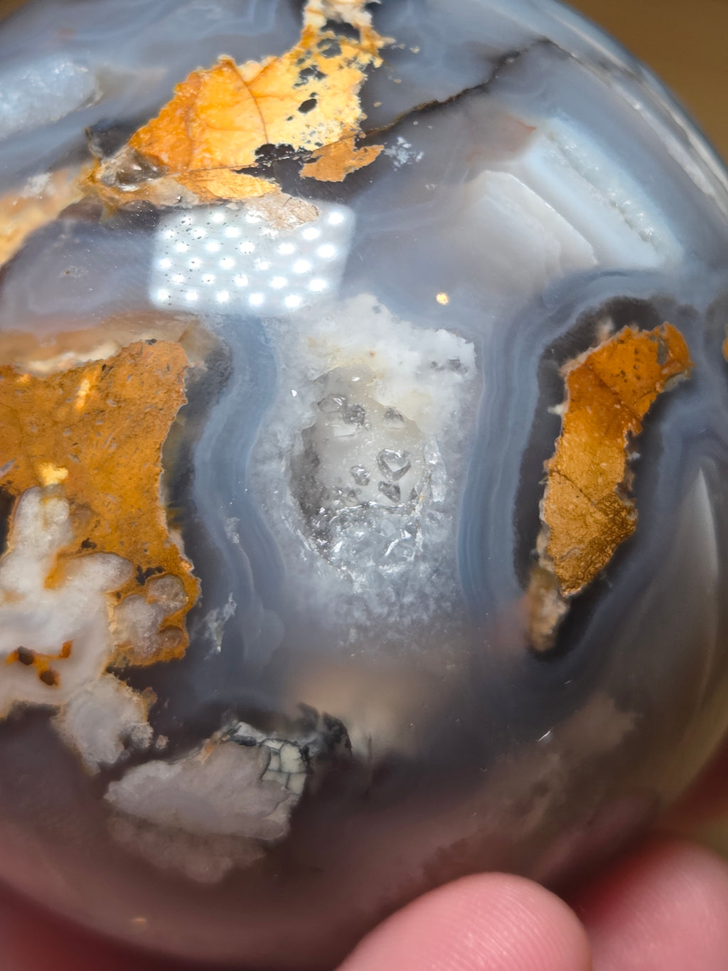 Natural black flower agate crystal sphere