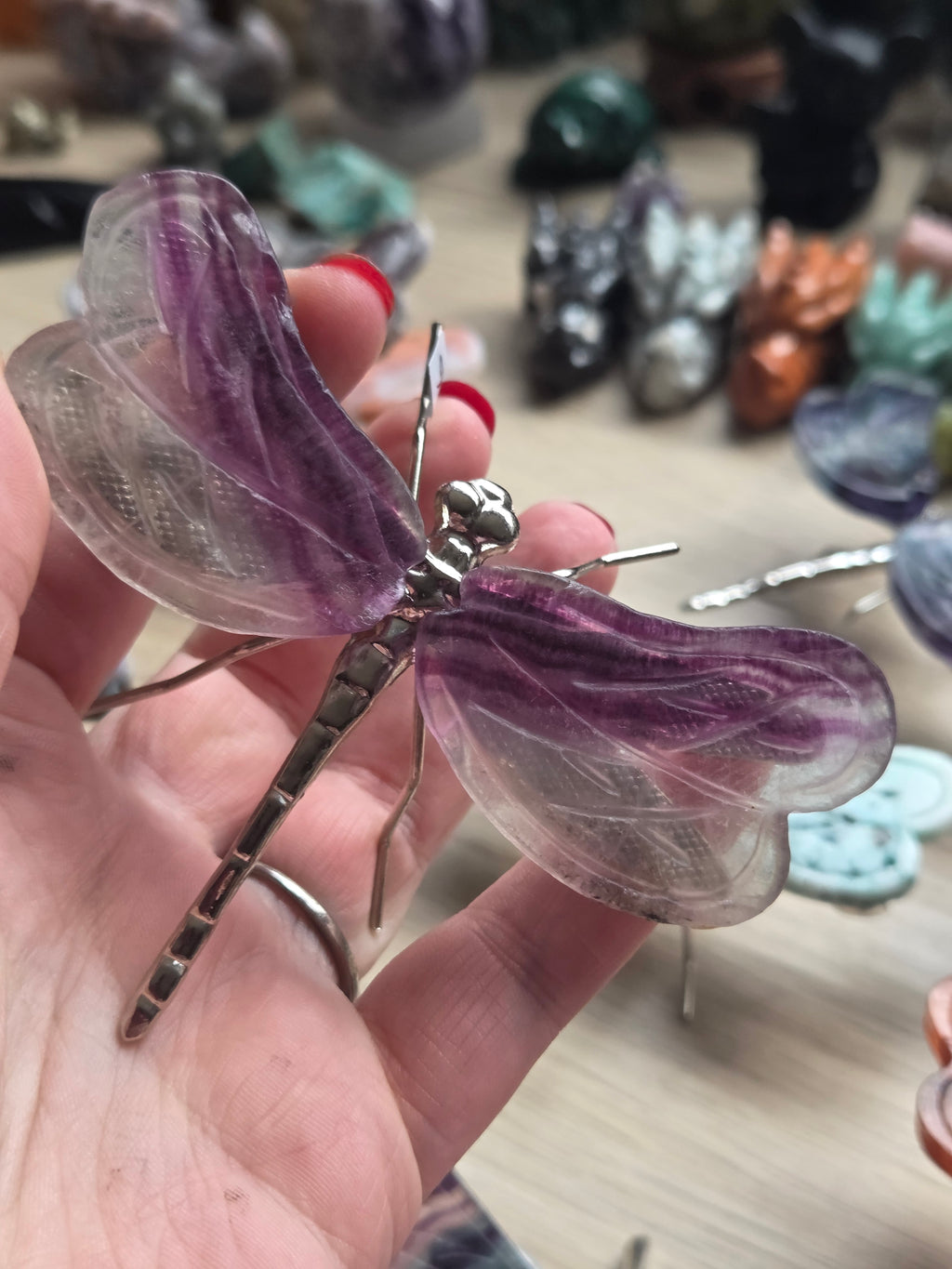 Crystal dragonfly carvings