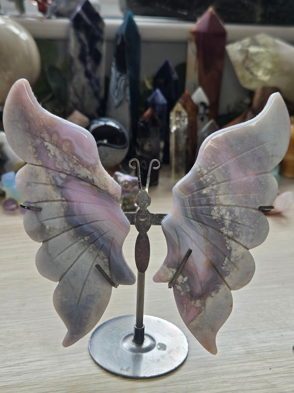 Natural Blue flower agate crystal large butterfly