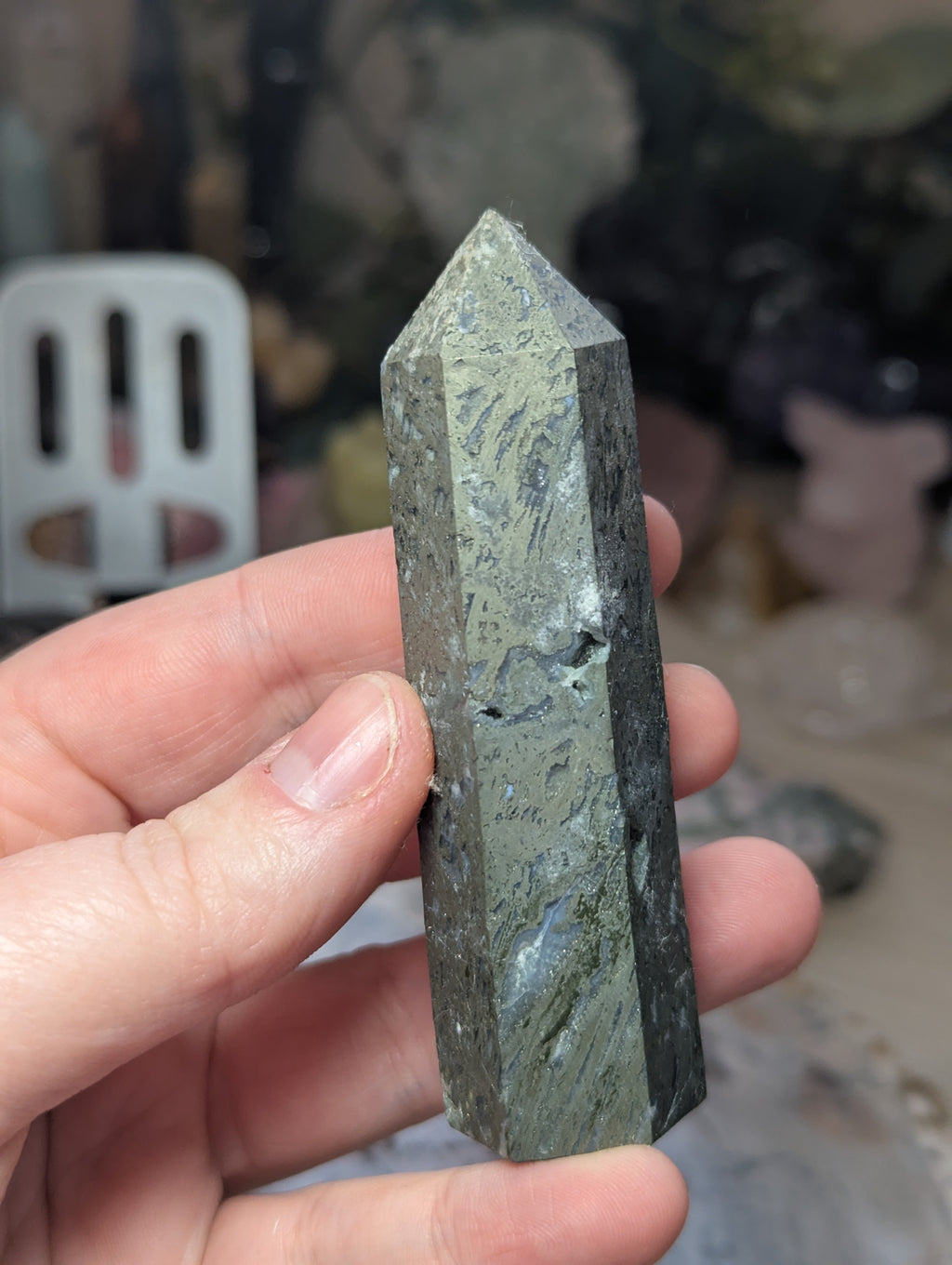 Pyrite crystal tower with agate and has opened natural caves