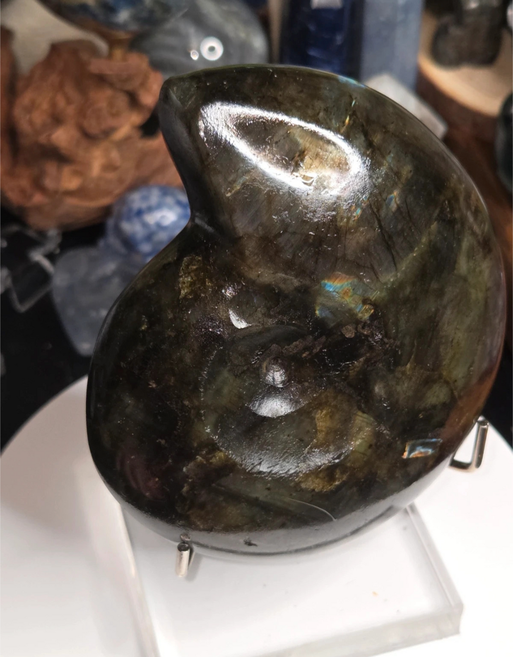 Sale - Large Amanite carving of labradorite crystal with Stand 50% off when checkout