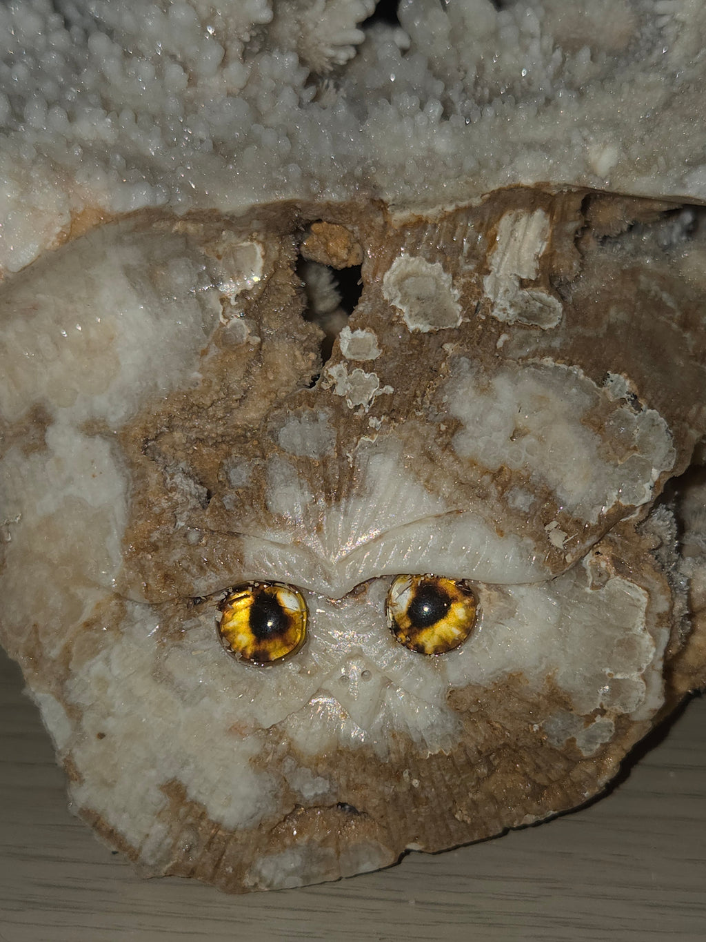 Selestite crystal owl carving
