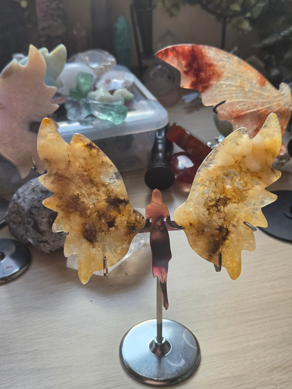 Dendritic with golden healer crystal  angel carving