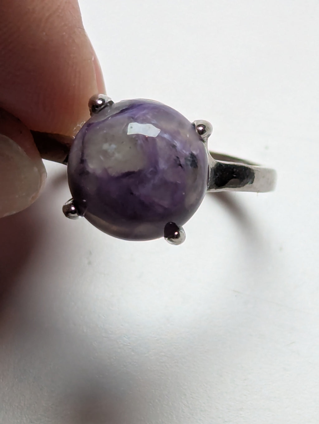 purple charoite crystal adjustable ring stainless steel