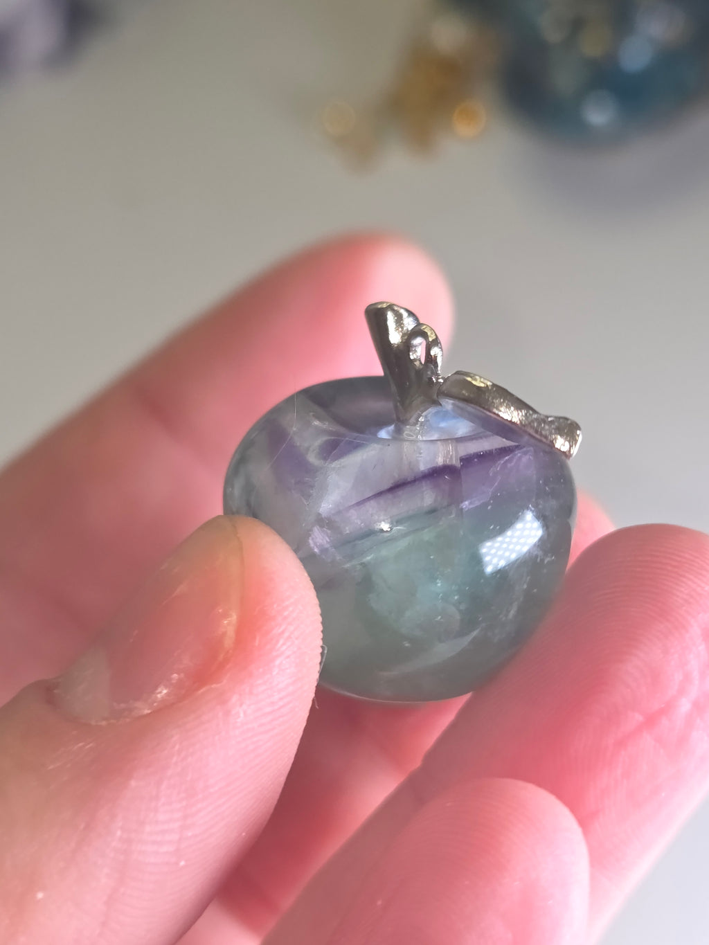 Flourite  small apple carving  can be a pendant  several available