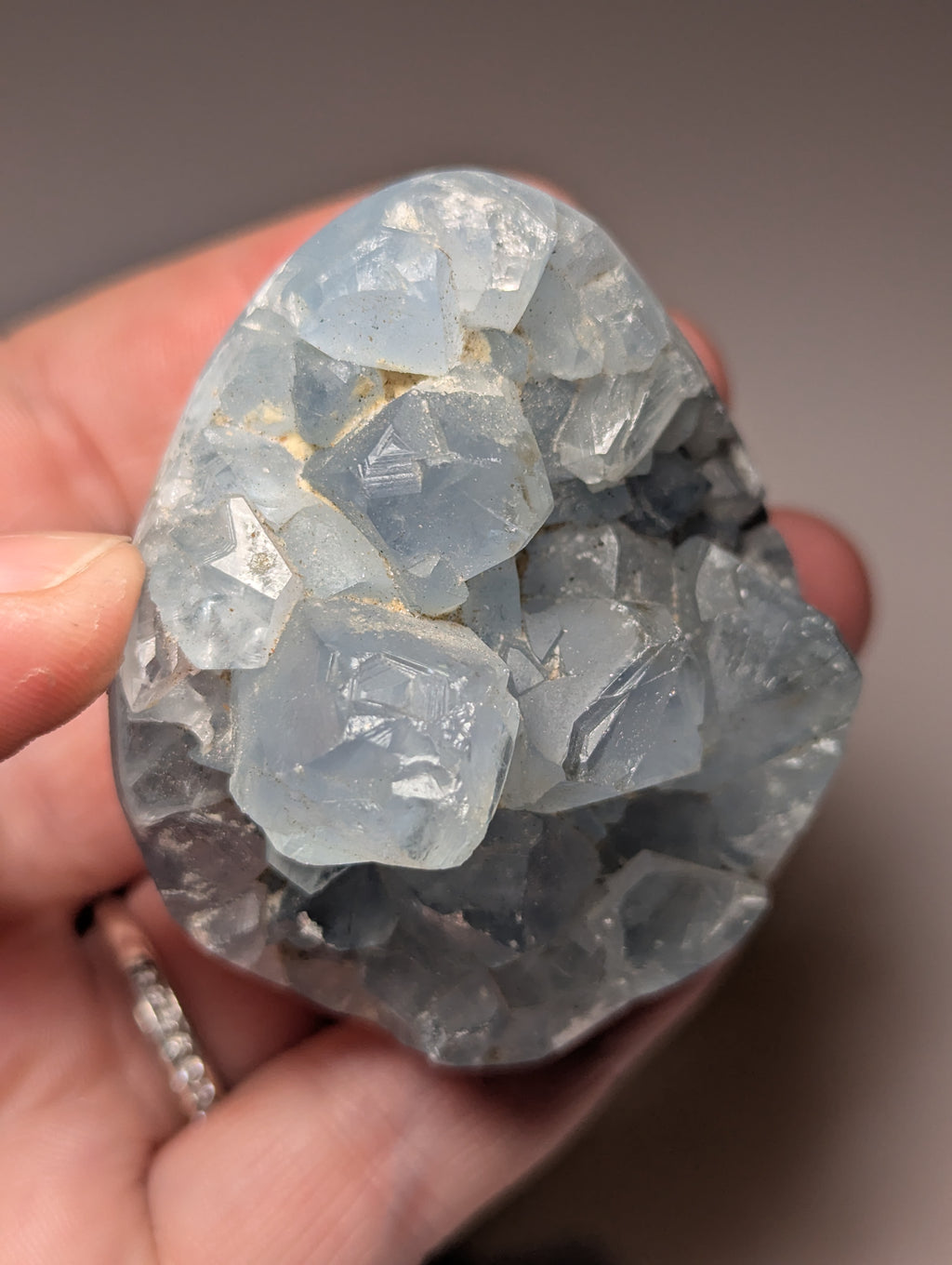 Blue calcite crystal Egg carving