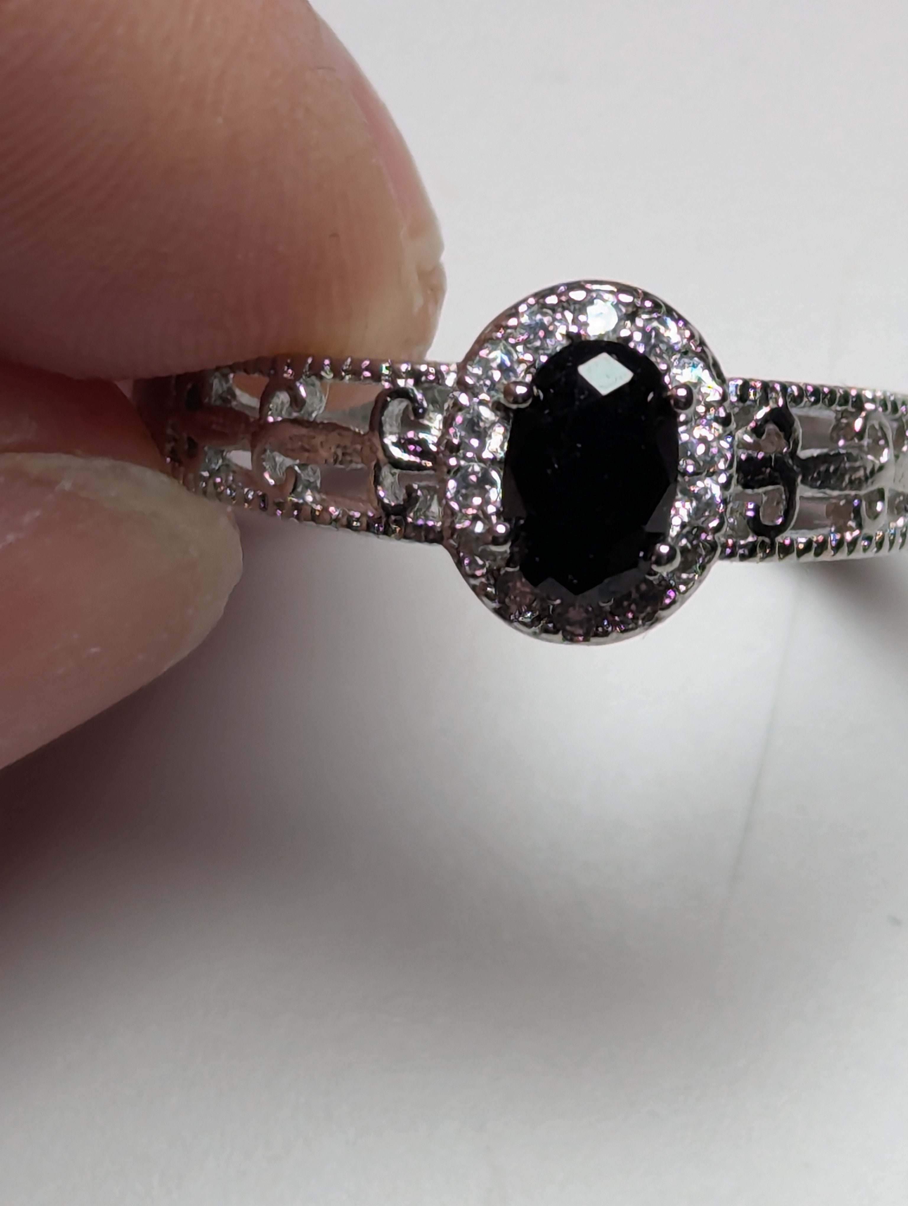 Black tourmaline crystal adjustable ring stainless steel