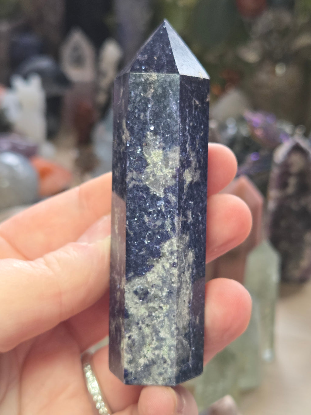 Blue mica spakly crystal tower