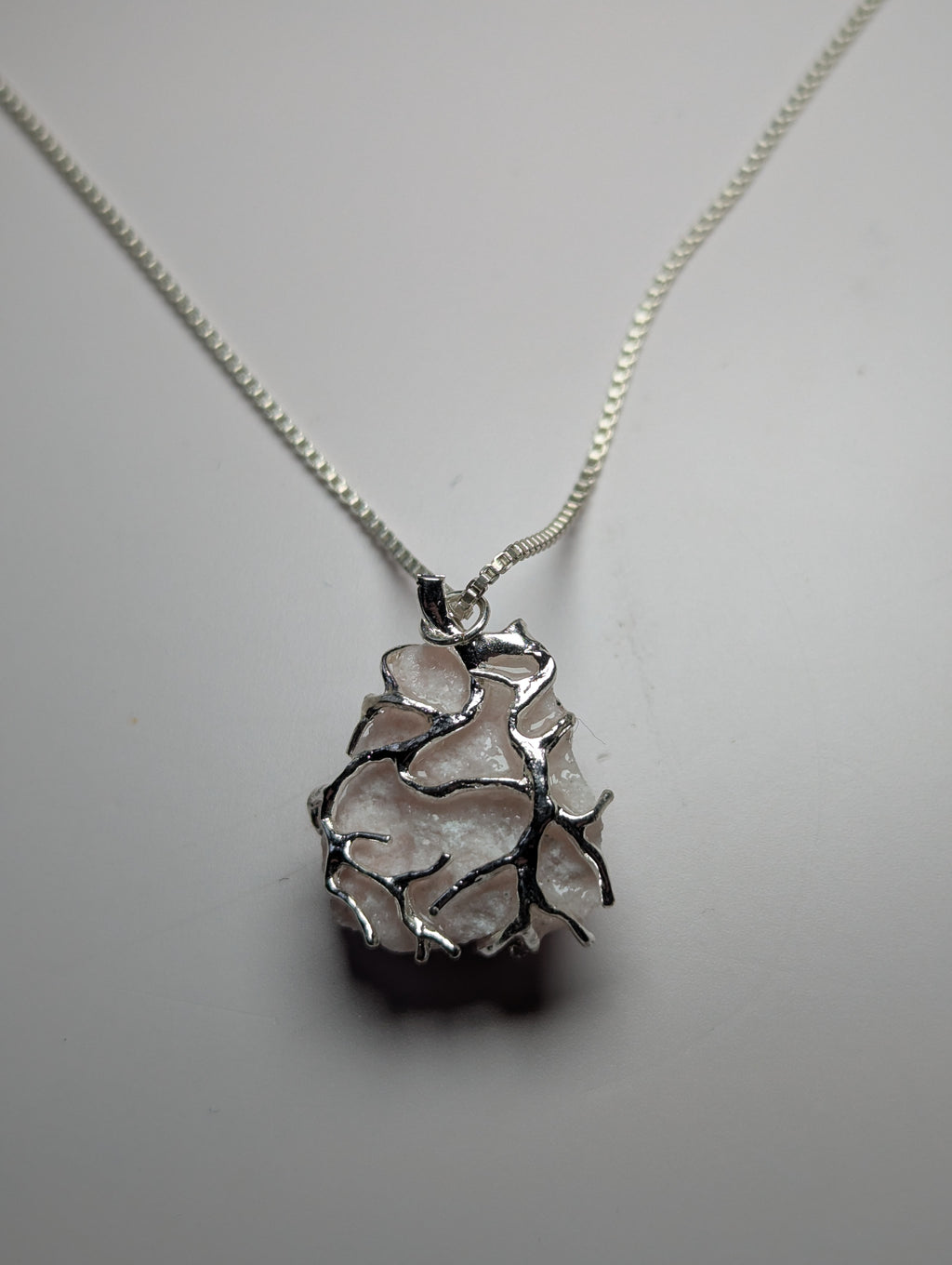 Raw pink opal crystal necklace