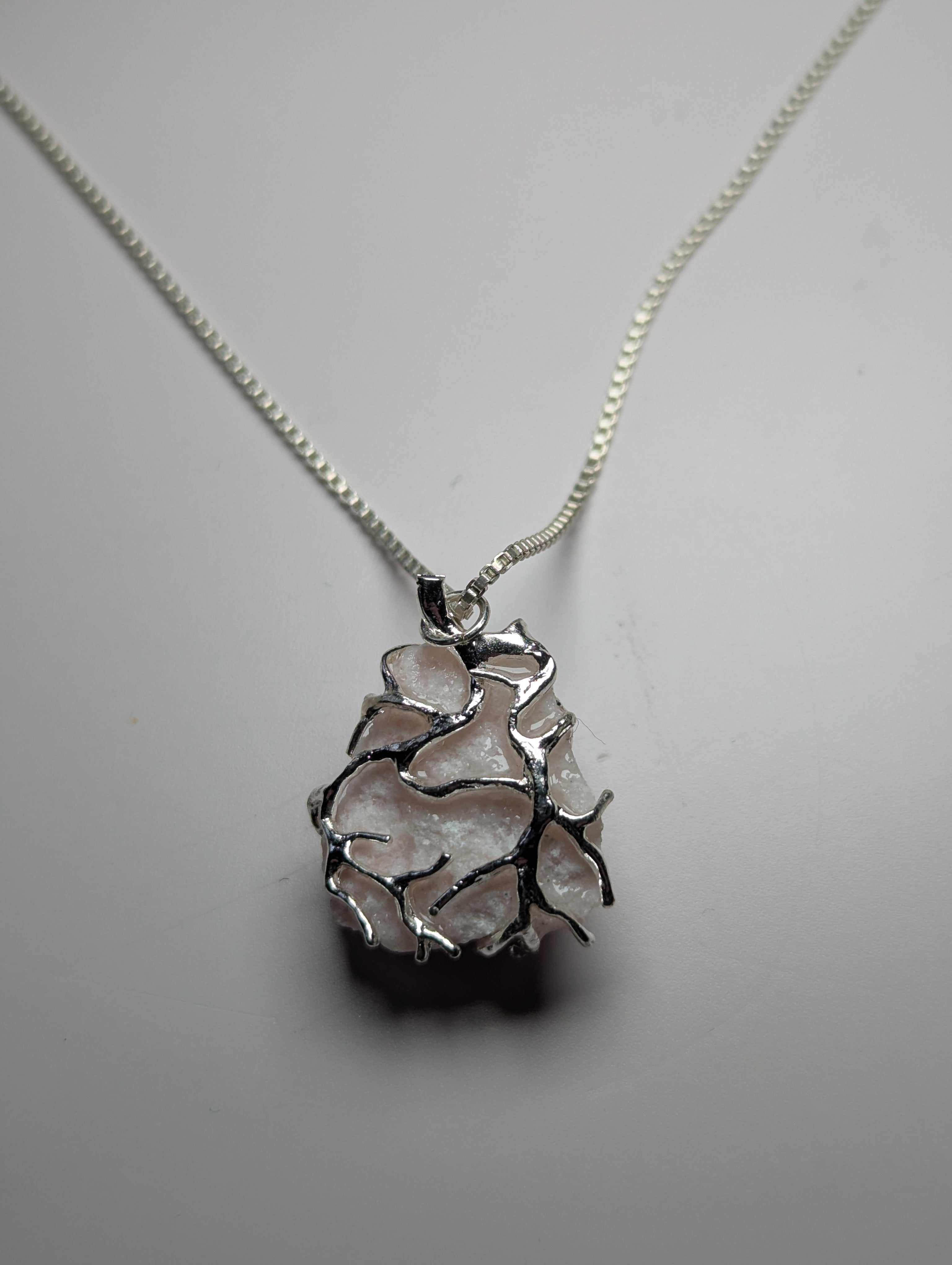 Raw pink opal crystal necklace