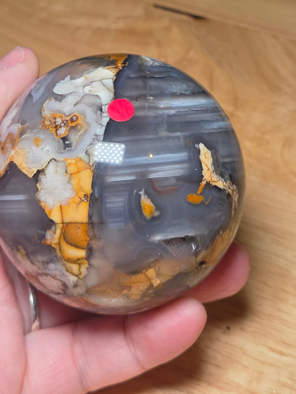 Natural black flower agate crystal sphere