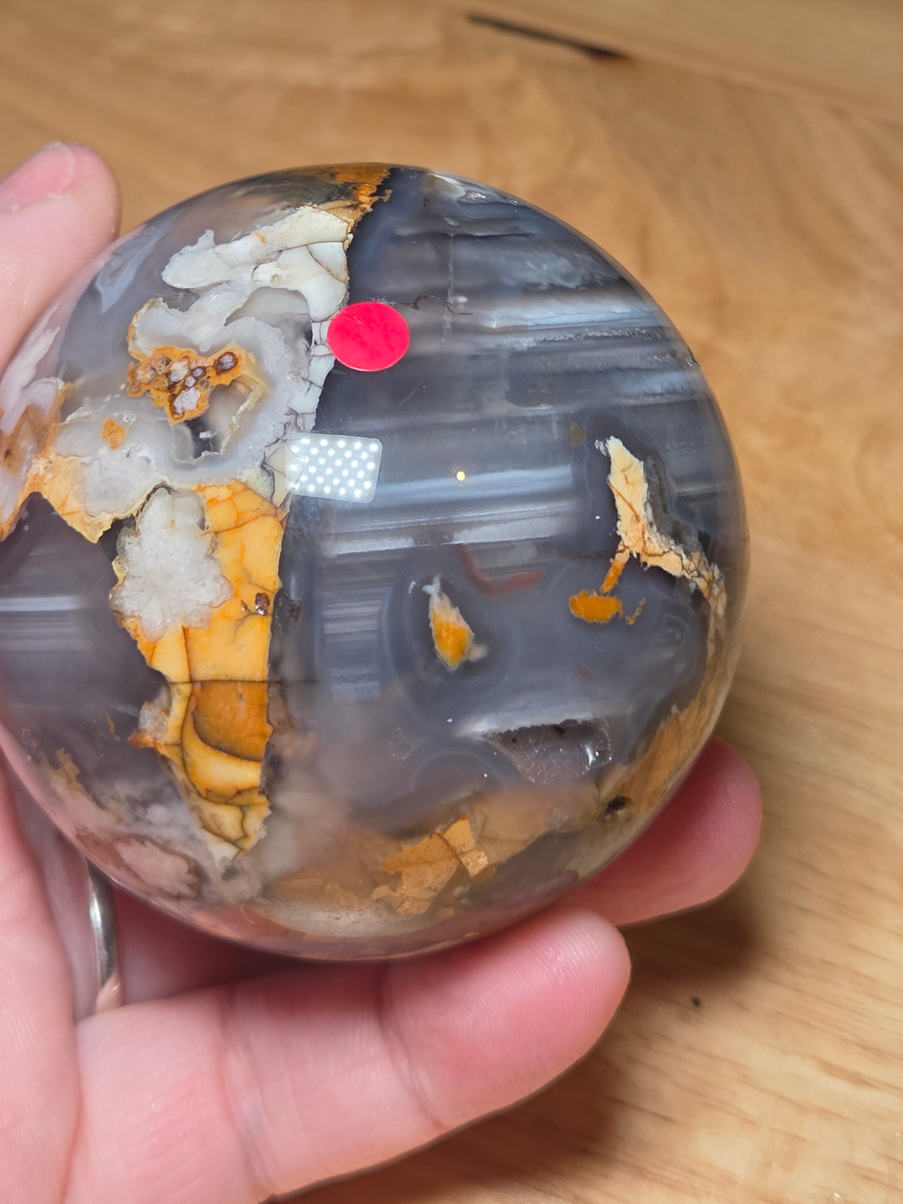 Natural black flower agate crystal sphere