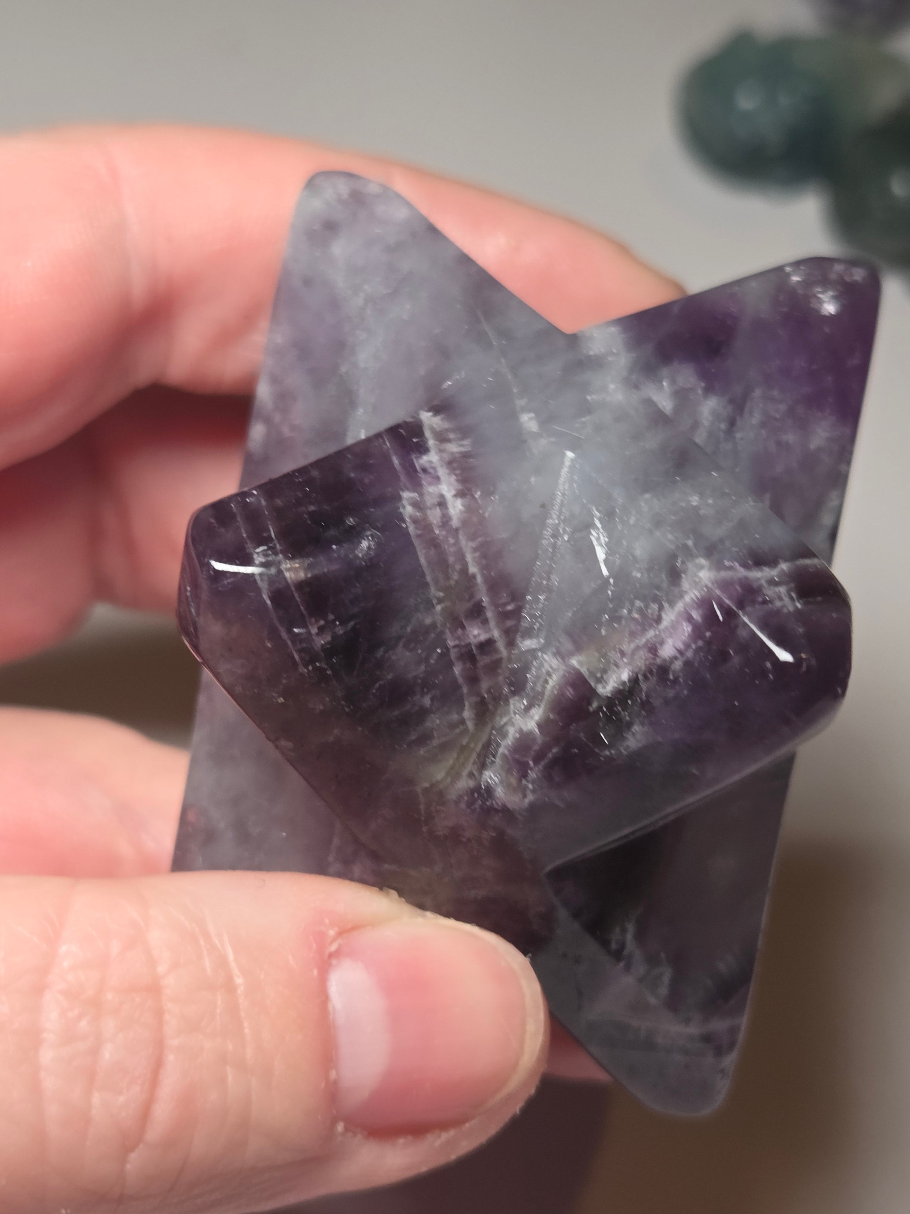 Dream Amethyst merkaba star carving