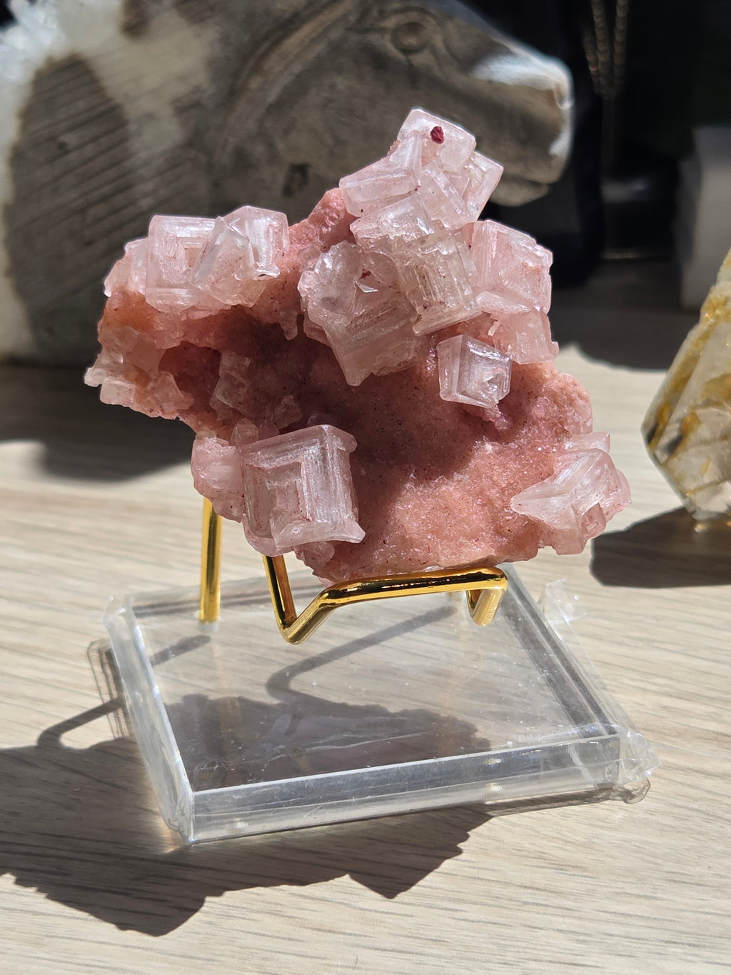 Pink Halite specimen with Stand