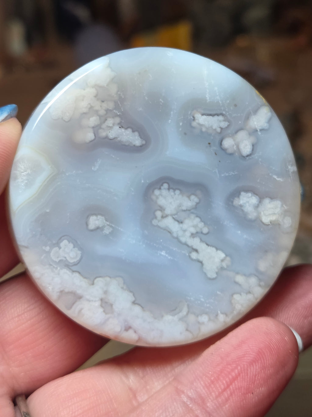 Natural blue flower agate crystal trinket bowl