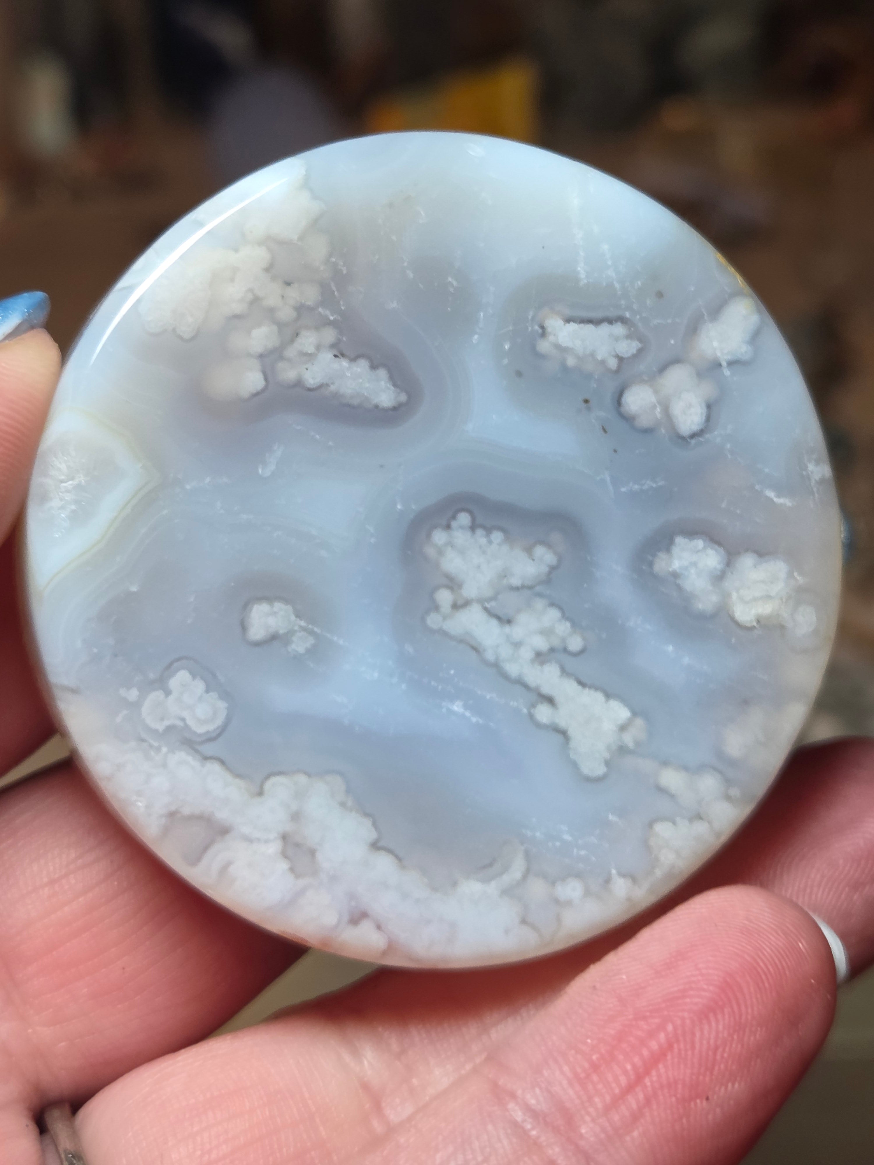 Natural blue flower agate crystal trinket bowl