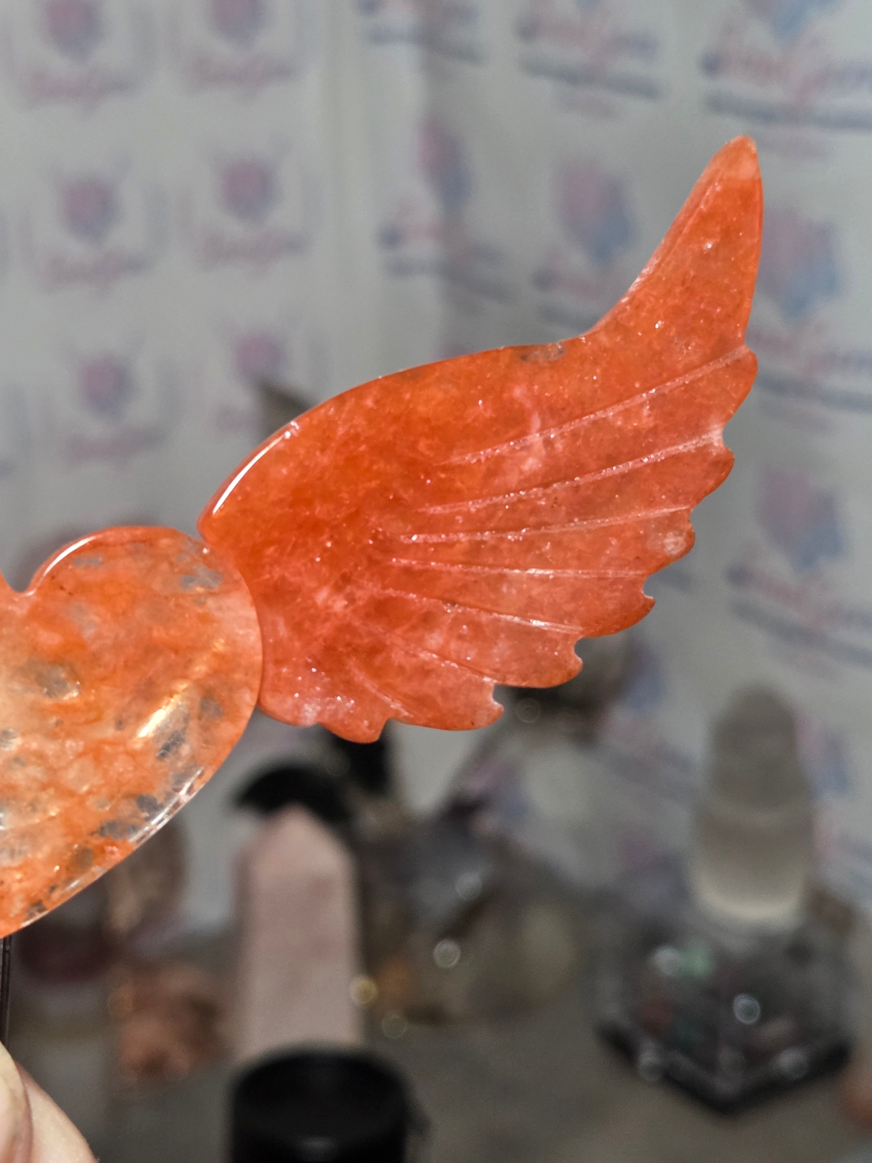 Red fire quartz crystal heart with wings