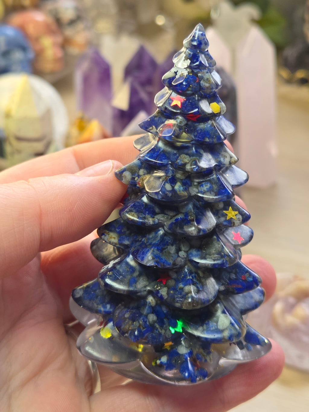 crystal chips in resin  tree carving