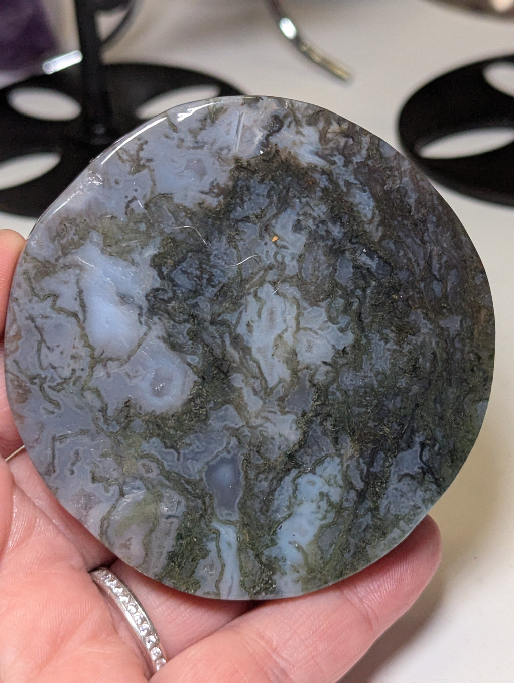 Blue moss agate crystal slice