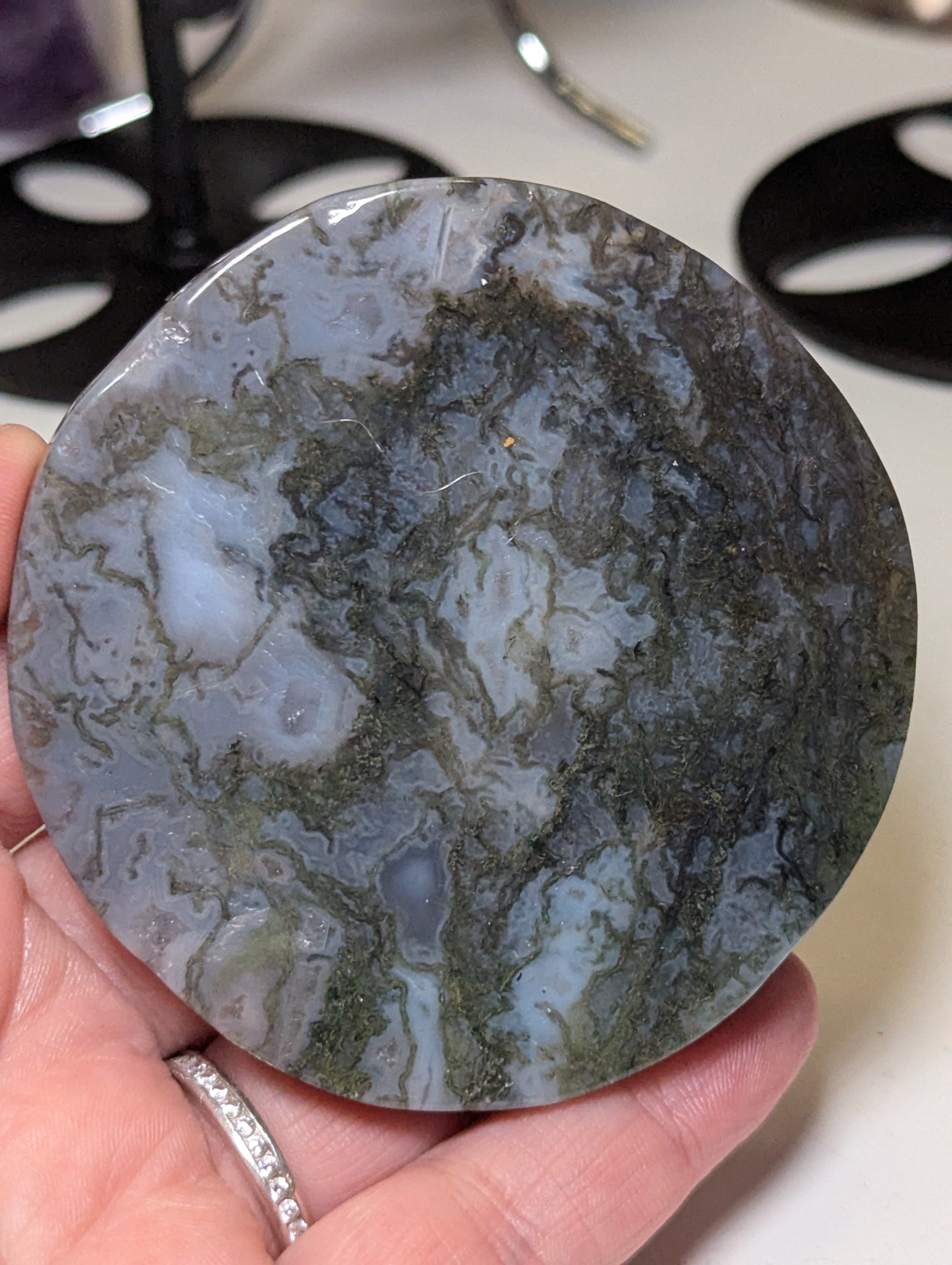 Blue moss agate crystal slice