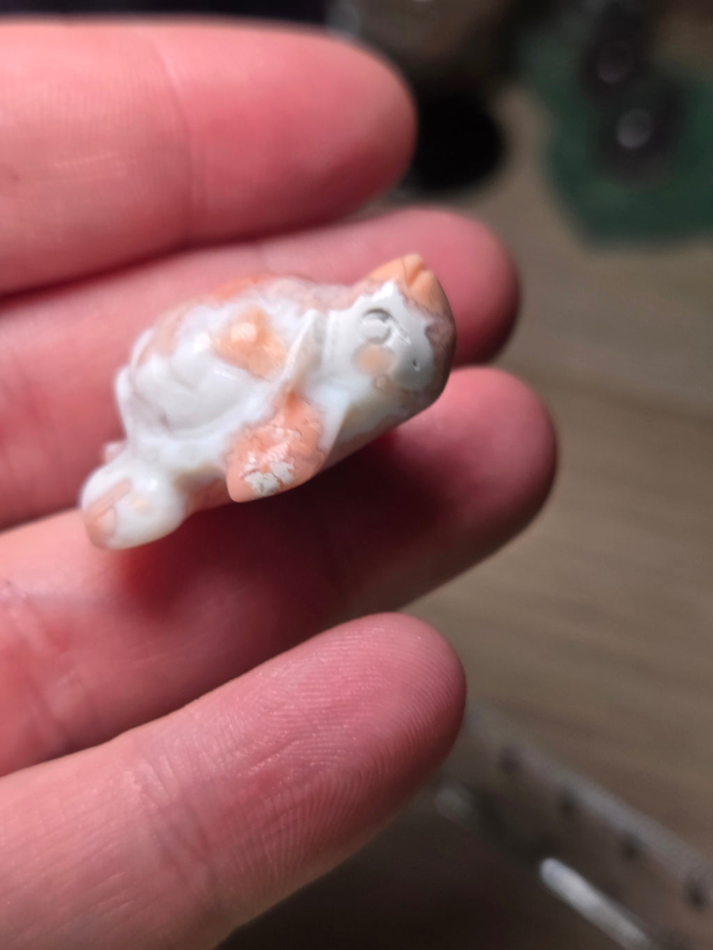 Cotton candy pink turtle carving
