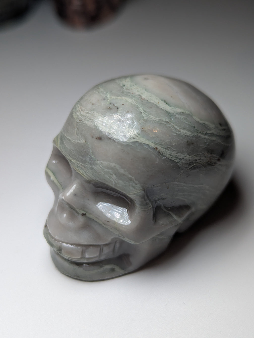 Green vain Jasper crystal skull