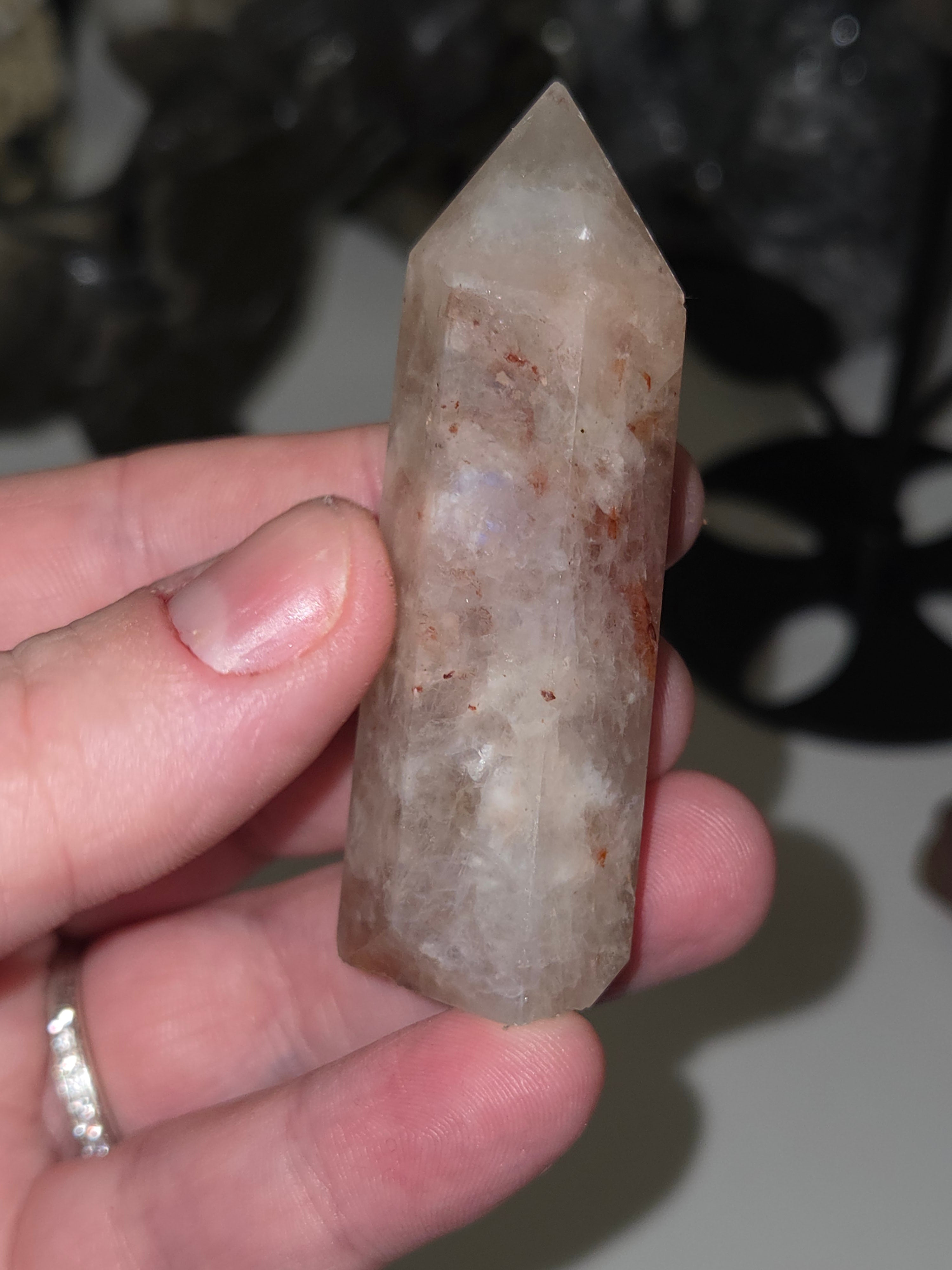 Sunstone and fire quartz crystal tower
