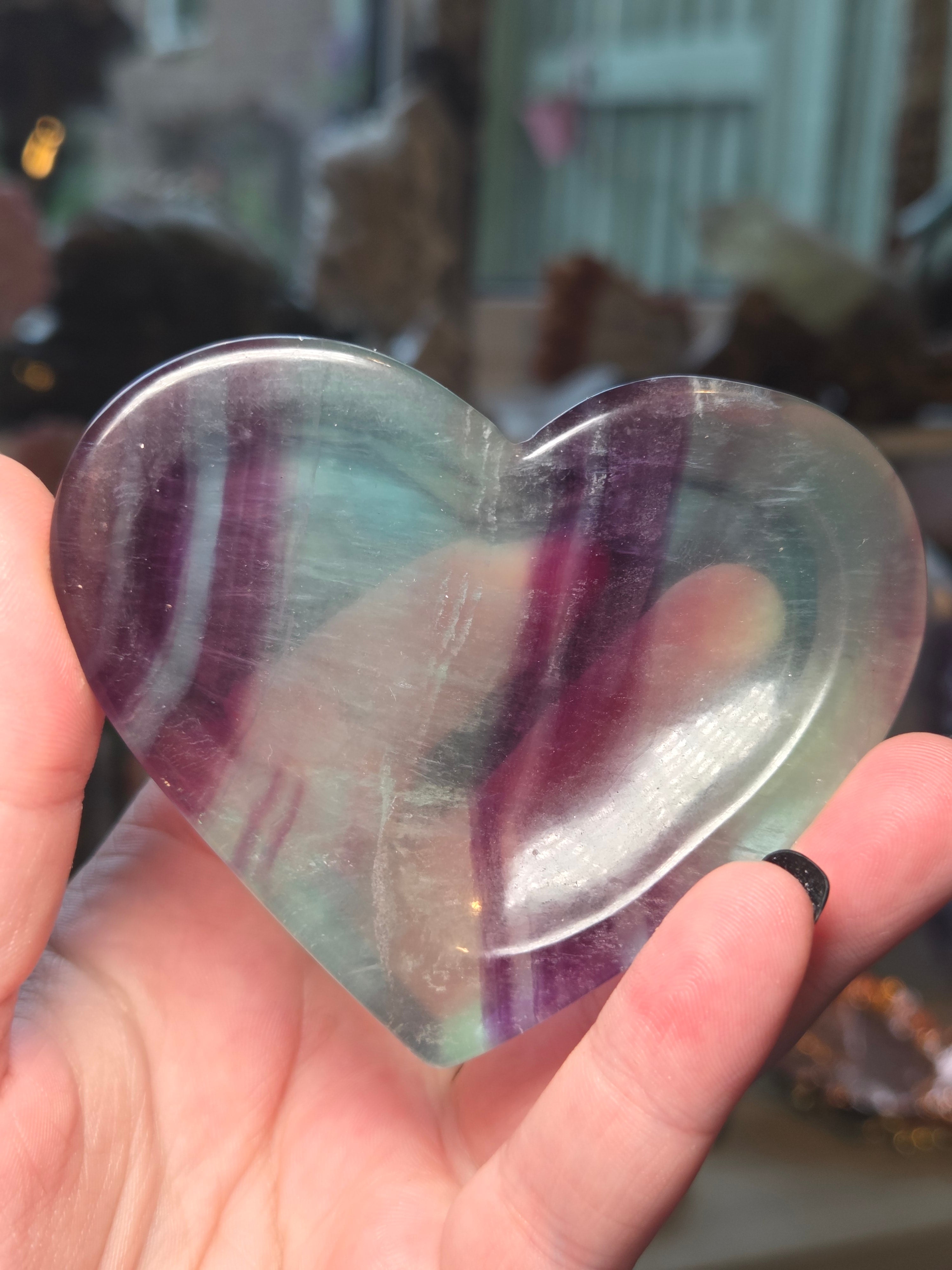Rainbow flourite crystal heart bowl