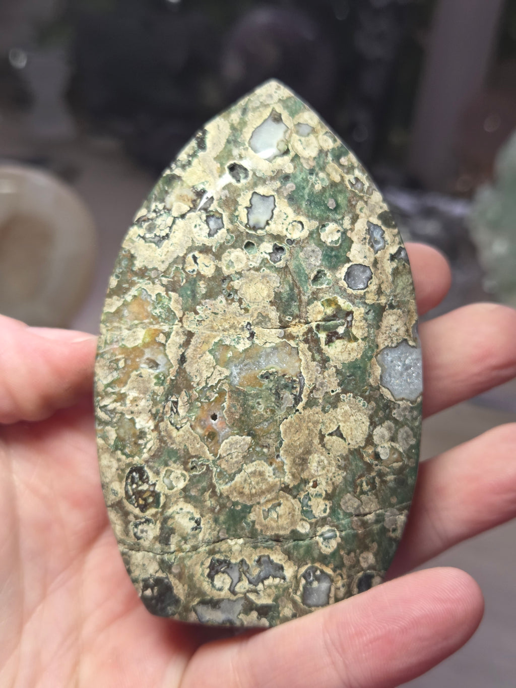 Green flower jasper crystal tear drop