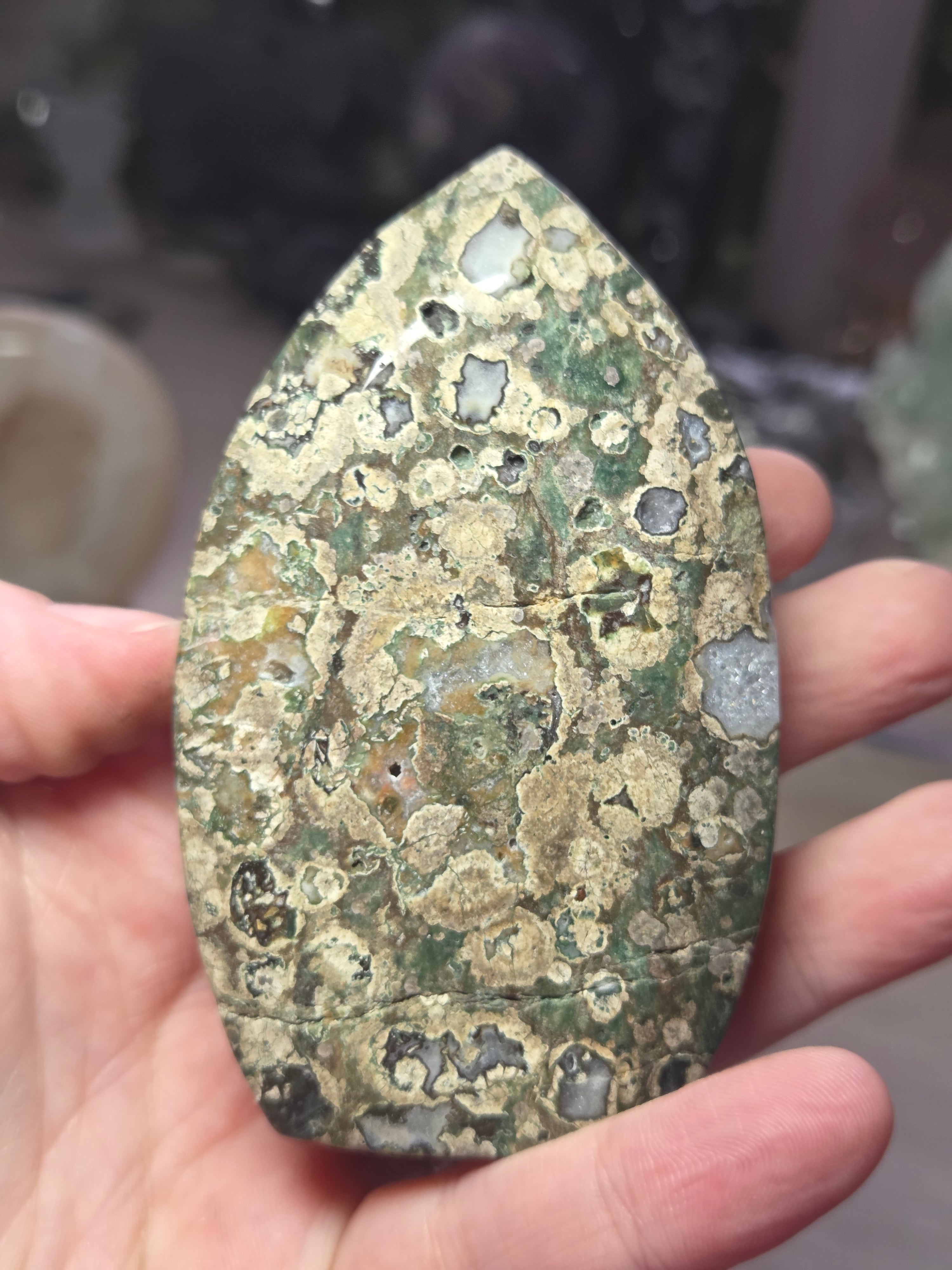 Green flower jasper crystal tear drop