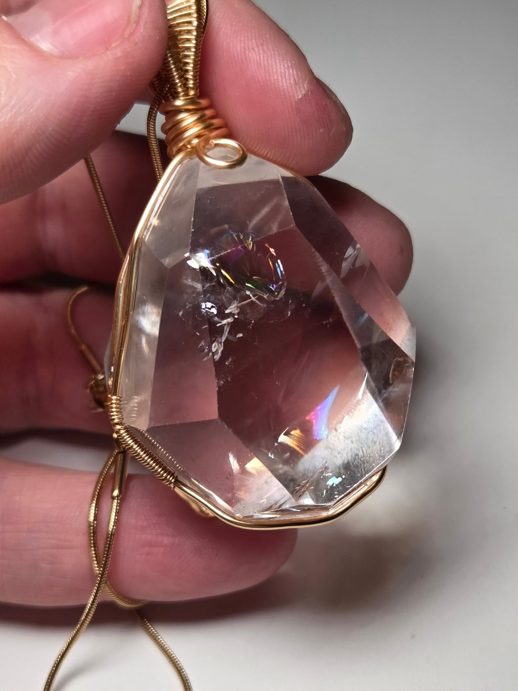 Grade AAA clear quartz crystal handmade necklace wire wrap