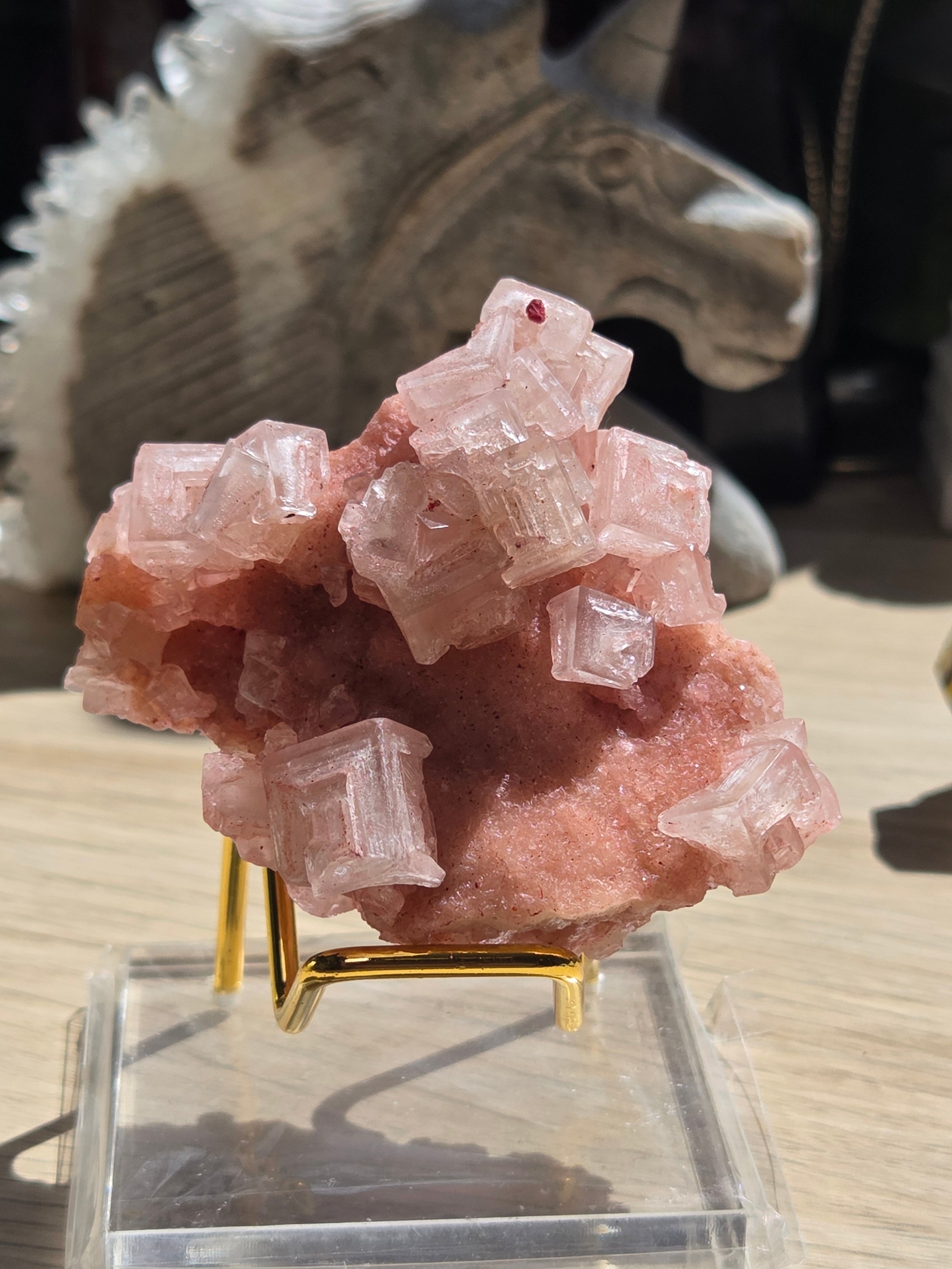 Pink Halite specimen with Stand