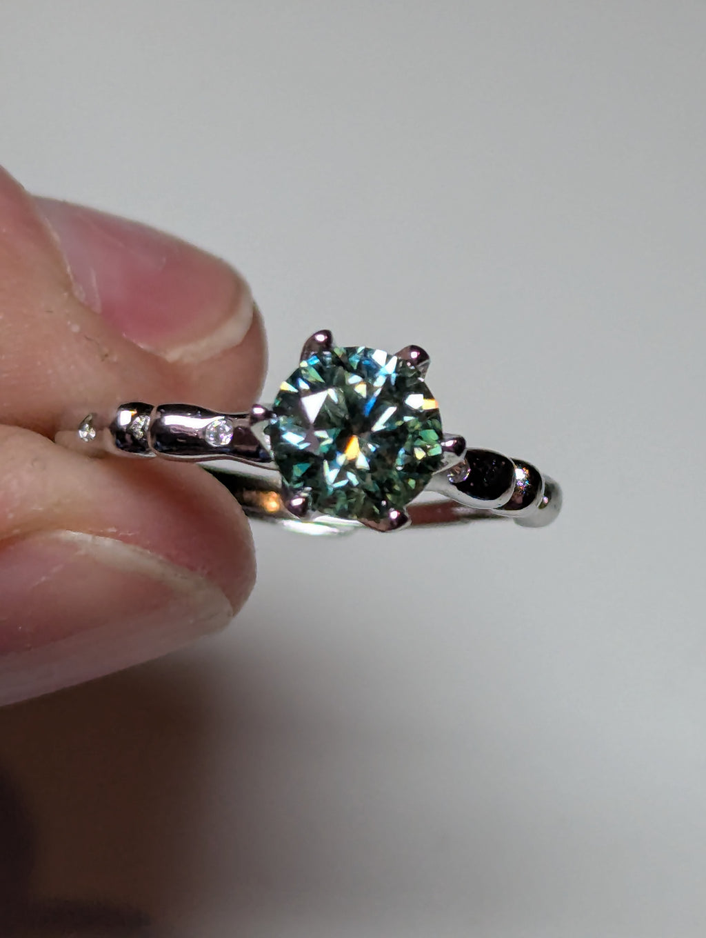 Green Mossanite Adjustable diamond ring