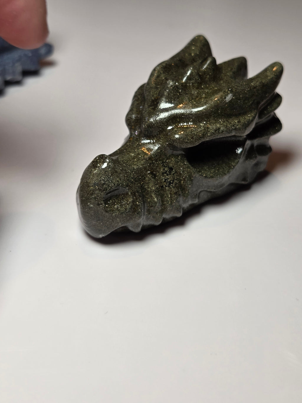 Pyrite crystal dragon head carving