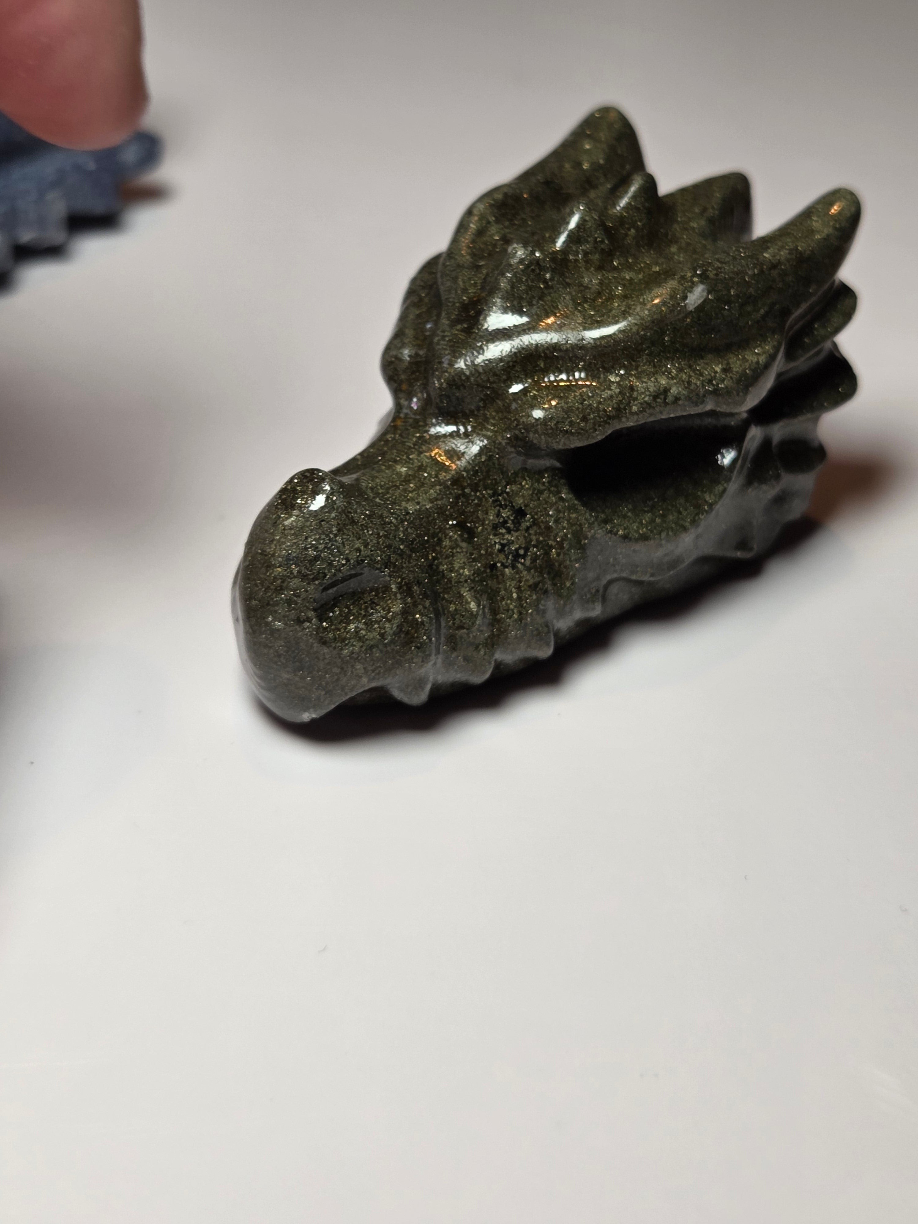 Pyrite crystal dragon head carving
