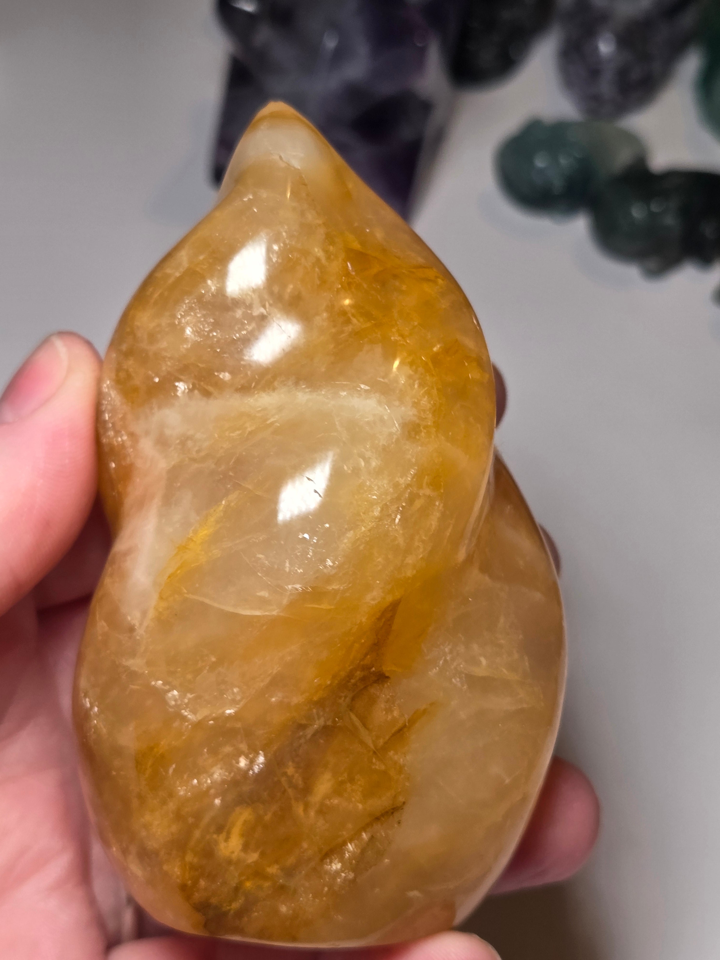 Golden healer crystal flame carving