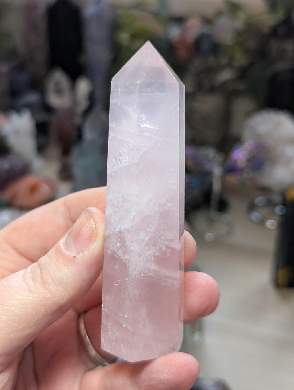 Rose quartz crystal tower