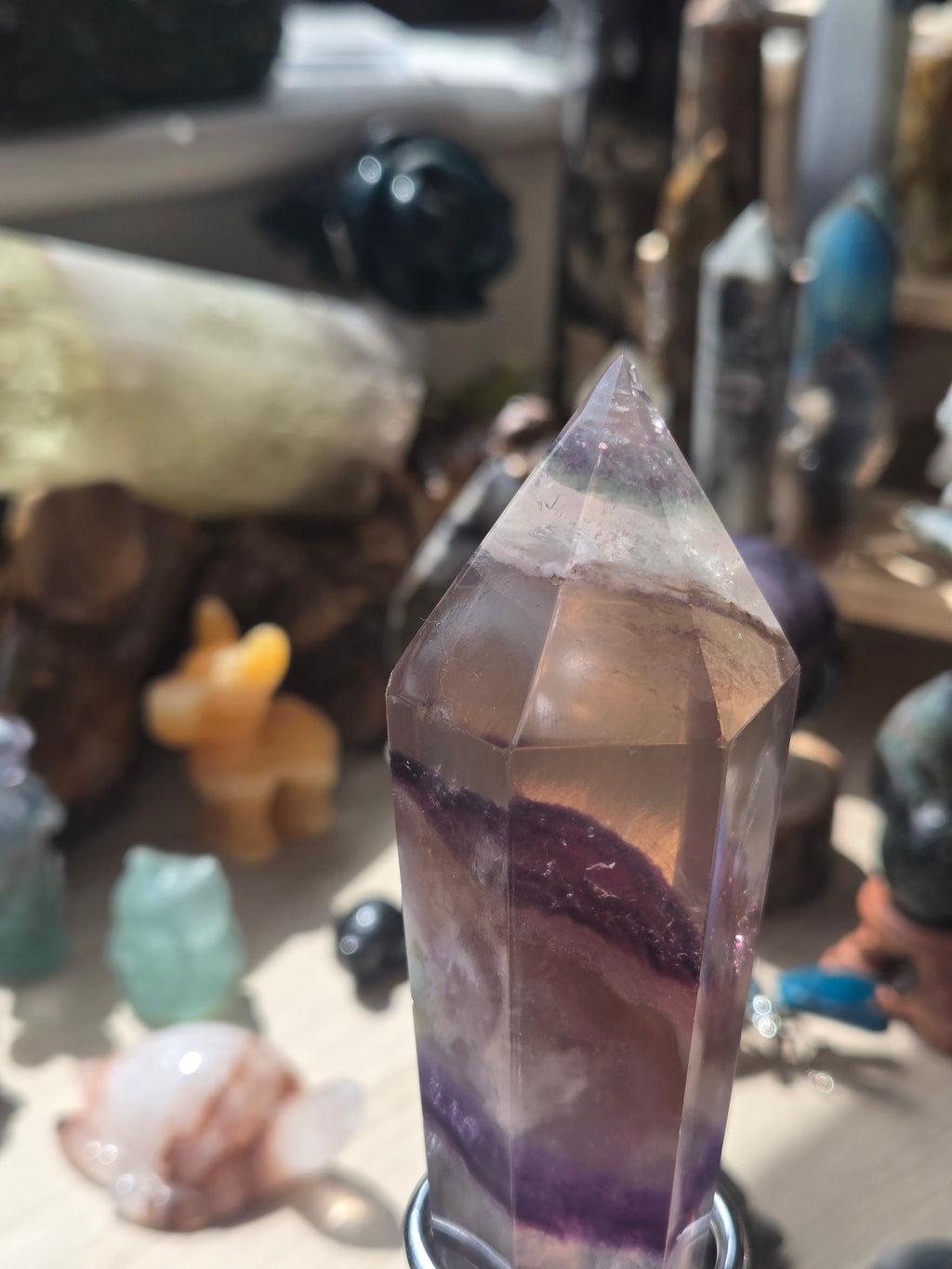 Amazing flourite crystal wand with stand