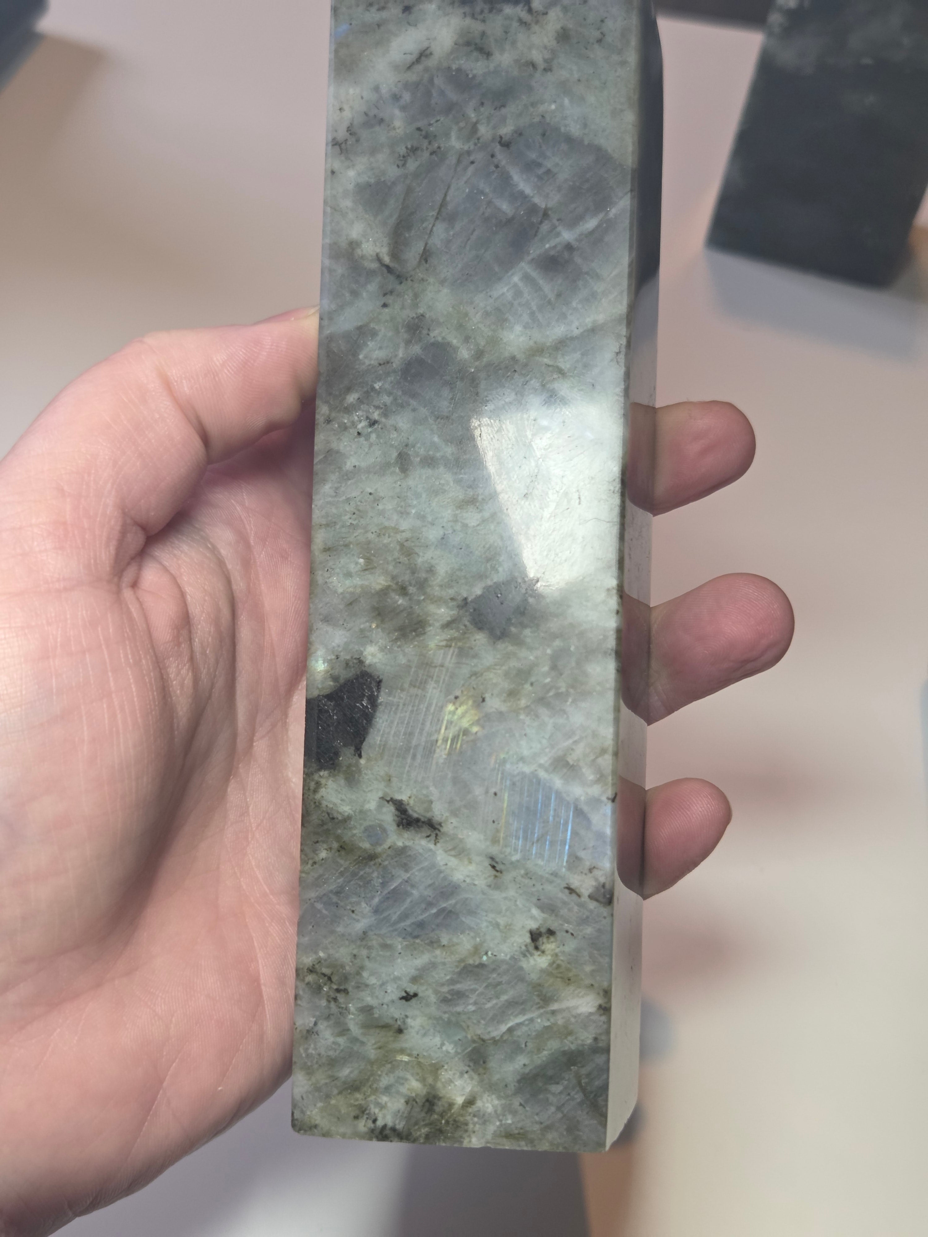 Labradorite crystal tower carving