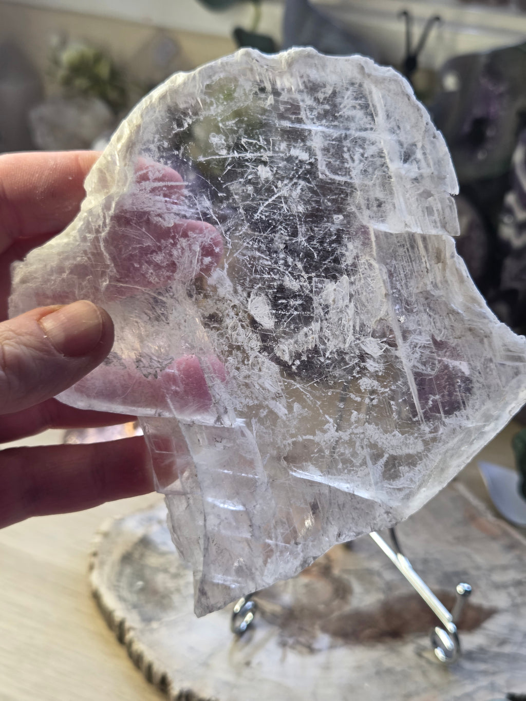Selenite crystal slice  with stand