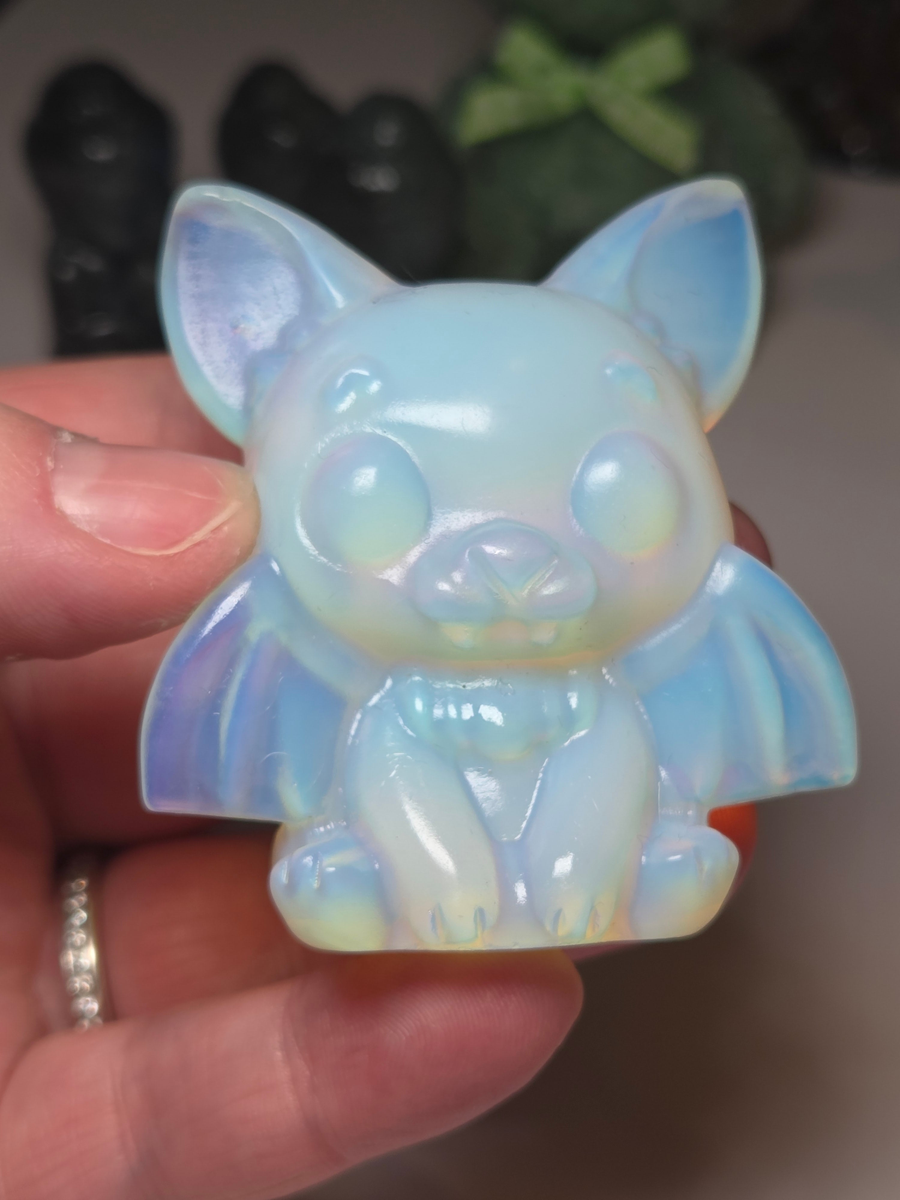 Opalite crystal bat carving