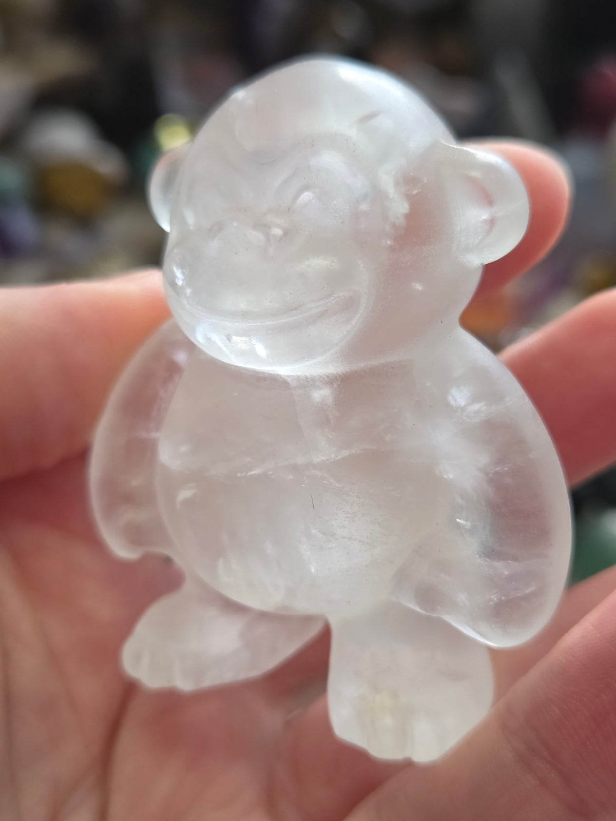 Clear quartz crystal monkey carving