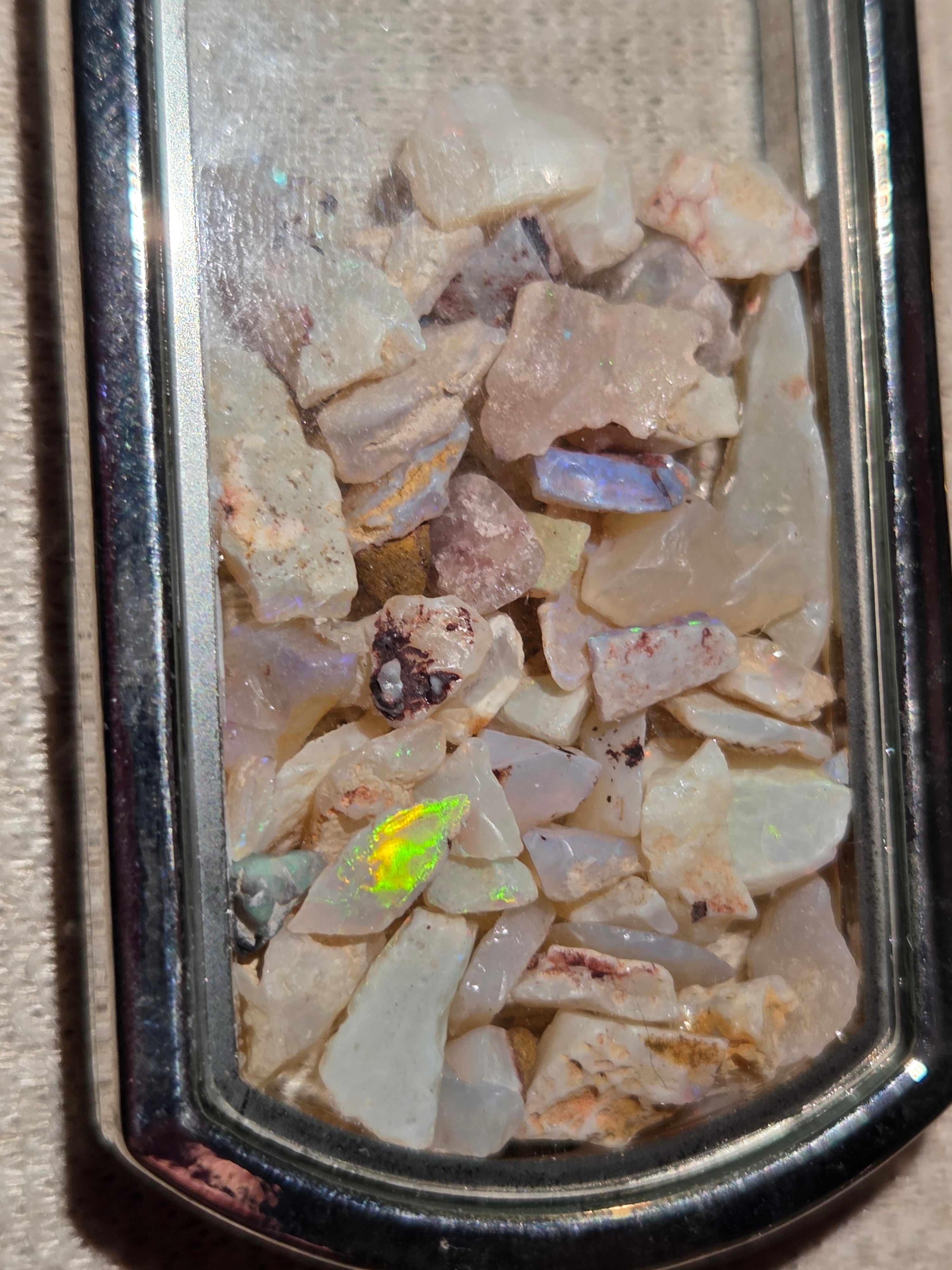Beautiful  elegant  opal chips in silver glass case necklace
