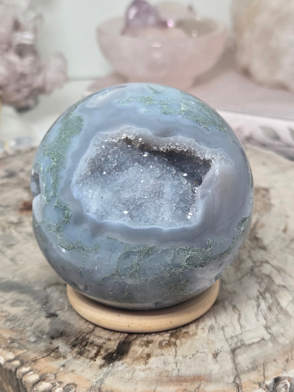 Beautiful  blue moss crystal sphere