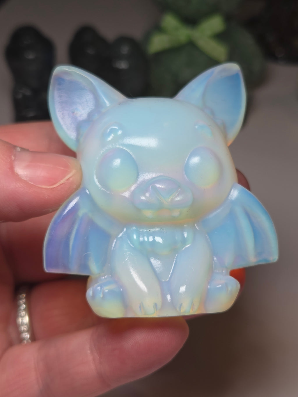 Opalite crystal bat carving